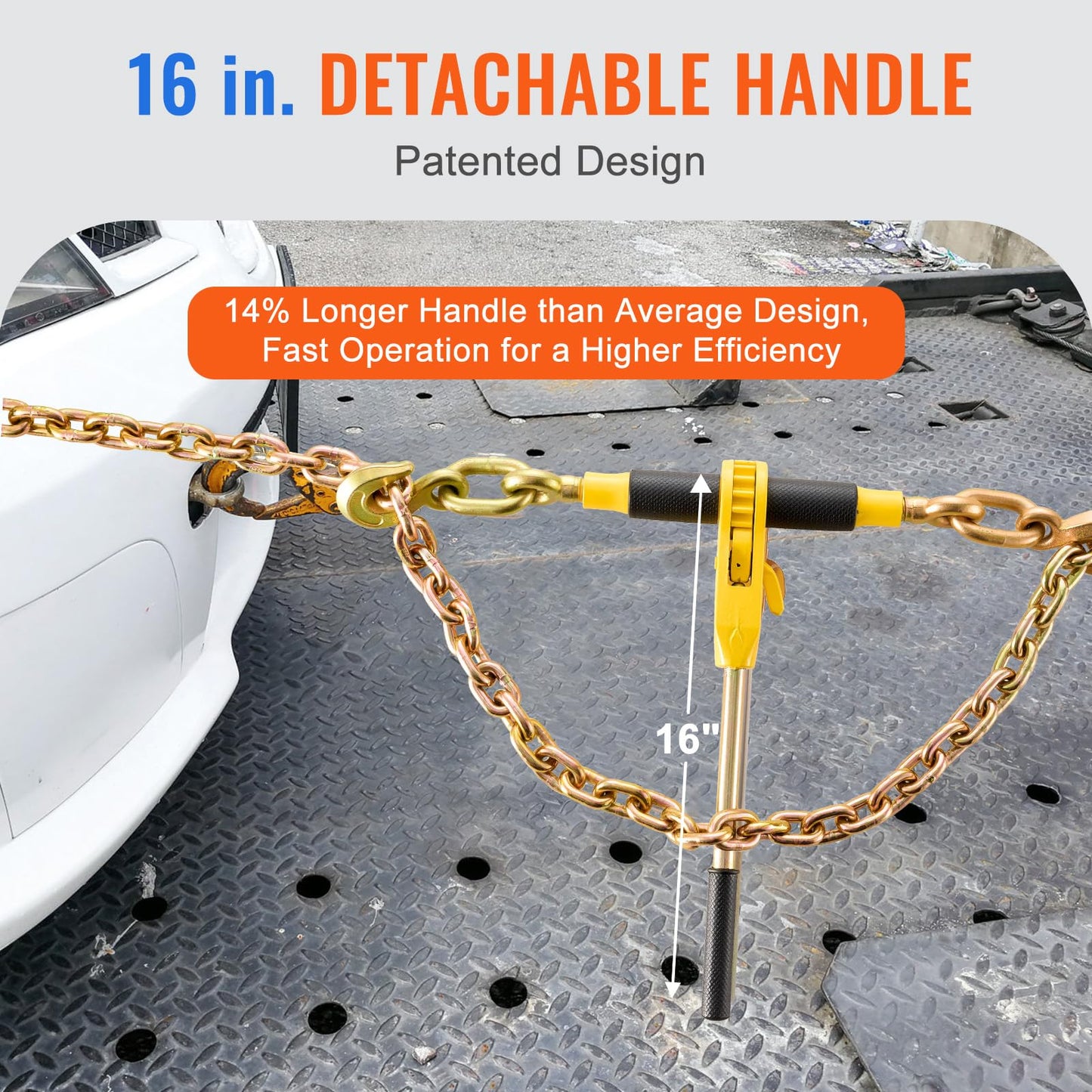 VEVOR 3/8"-1/2" Ratchet Chain Binder with Chain, G80 12000 lbs Secure Limit, Heavy Duty Load, Labor-Saving Anti-Skid Handle, Tie Down Hauling Chain Binders for Flatbed Truck Trailer, 2 Set & Yellow