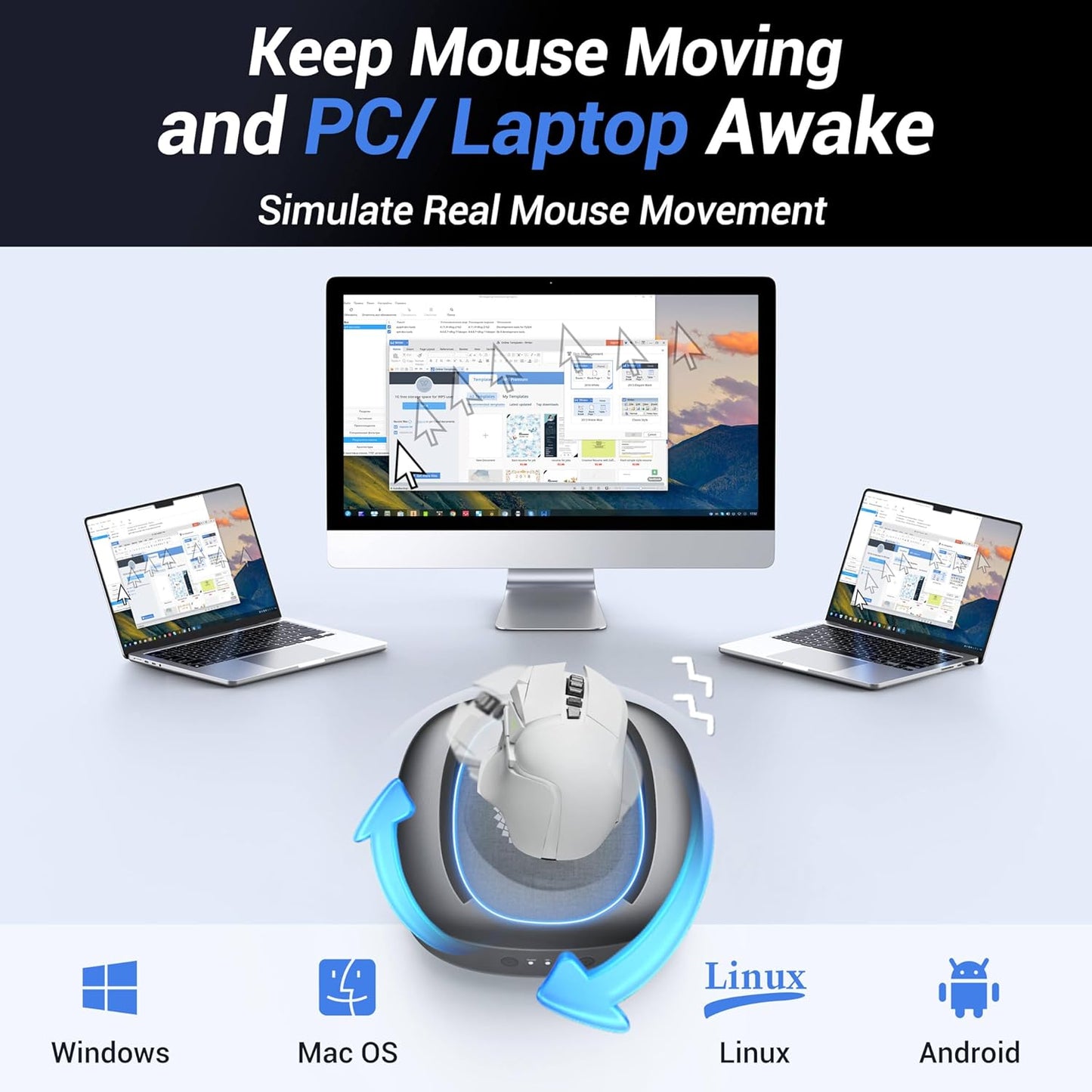 MEKASS Mouse Mover with Adjustable Interval Timer and Ultra-Silent Motor, Mouse Jiggler Simulates Real Mouse Movement