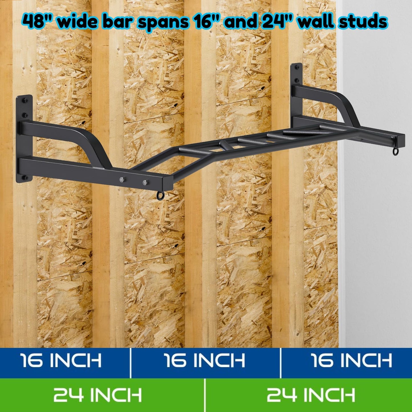 SELEWARE 48'' Multi-grip Pull Up Bar Wall Mount Heavy Duty Chin Up Bar with Hangers for Heavy Bag Home Gym Strength Workout Straps Support 500 lbs