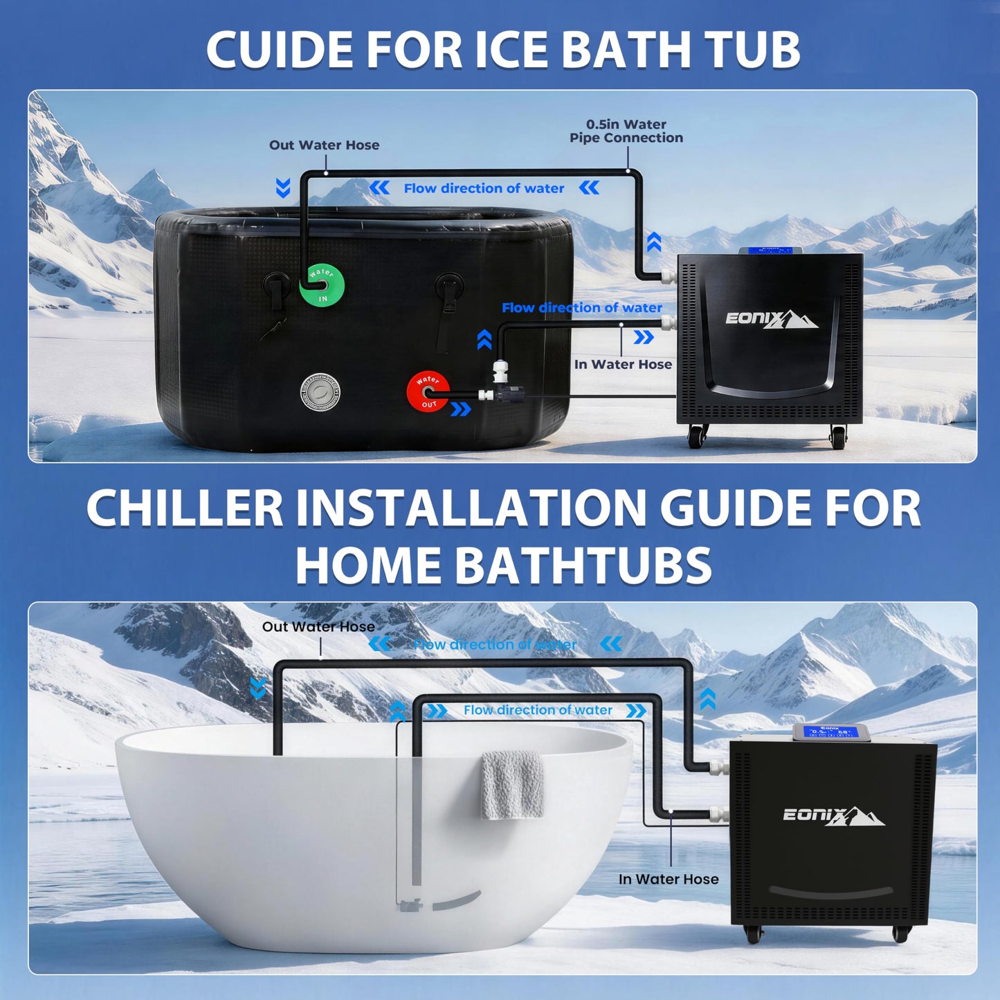 Upgraded 1/2 HP Cold Plunge Chiller, Professional Ice Bath Water Chiller for Cold Plunge Tubs, Built-in Filter & Pump, Insulated Hoses, Powerful Cooling for Cold Therapy Recovery & Home Use (1/2 HP)
