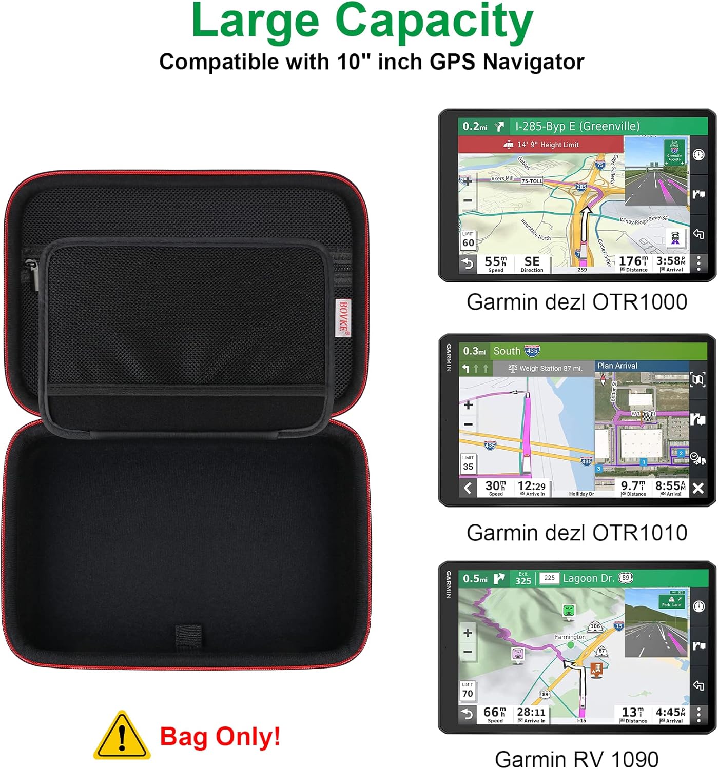 BOVKE 10-inch OTR1000 OTR1010 1090 Hard Carrying GPS Case for Garmin Dezl / / RV GPS Navigator System, Mesh Pocket
