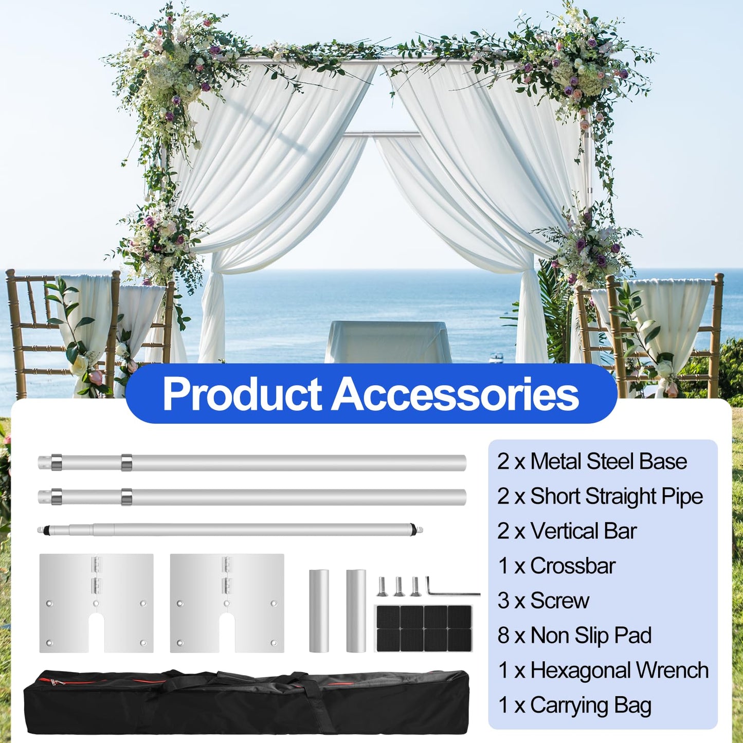 FUDESY Pipe and Drape Stand Kit, 10x10ft Heavy Duty Adjustable Metal Backdrop Frame for Photography, Wedding Parties, Decoration