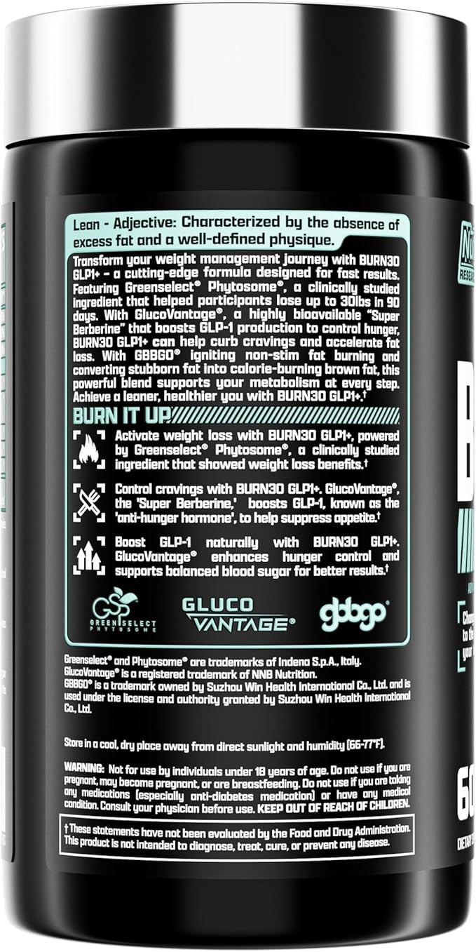 BURN30 GLP-1 Supplement - Super Berberine Weight Management Support GLP1 Naturally | Advanced Appetite Control & Metabolism Support with Clinically Studied Ingredients??| Stimulant Free