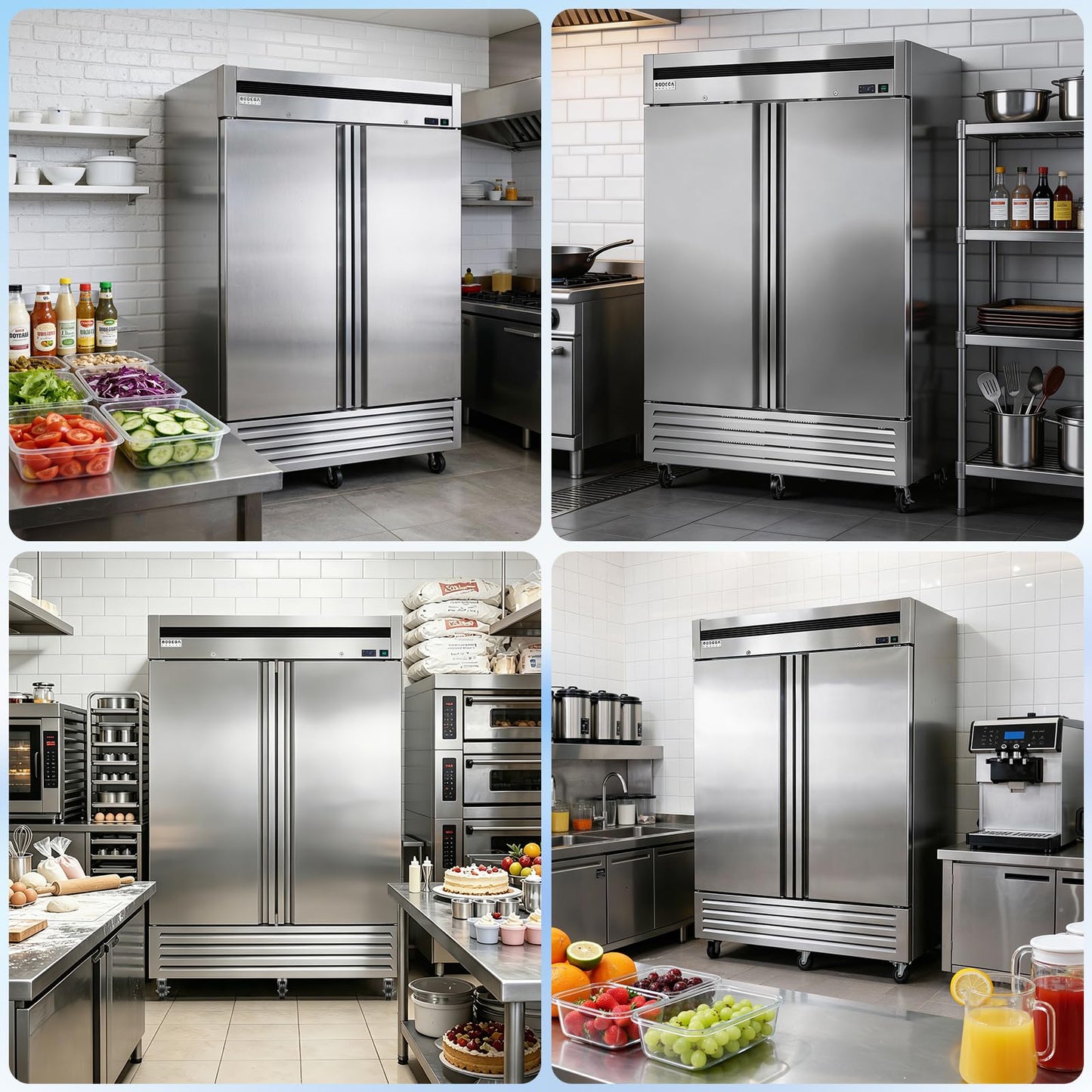 BODEGA BODEGACOOLER 54" W Double Door Commercial Refrigerators, Stainless Steel Solid Door Reach-in Refrigerator, 49 Cu.Ft Large Capacity, 33℉ to 41℉ Temp Range, Auto Defrost, For Restaurant Kitchen