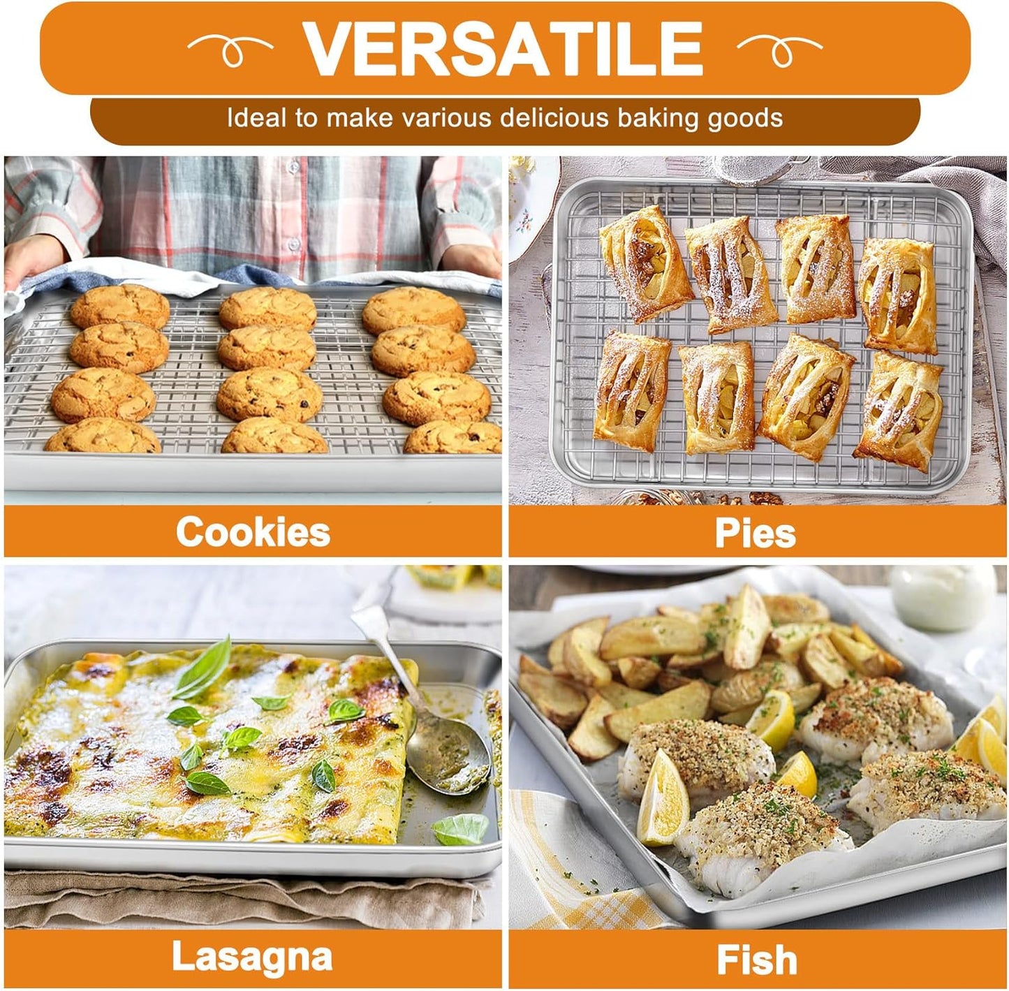 TeamFar Stainless Steel Baking Sheet Set - Heavy Duty Non-Toxic Cookie Sheets & Cooling Racks | 6 PCS (3 Pans + 3 Racks)