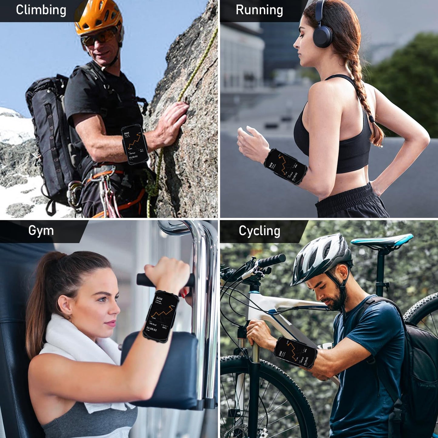 HLOMOM Wristband Phone Holder for Running,Forearm Armbands 360° Rotatable & Detachable Compatible with All 4.5-7 inch Cellphone for iPhone 16/15/14/Pro/ProMax/13/12/11/mini/XS/XR,for Workout Jogging