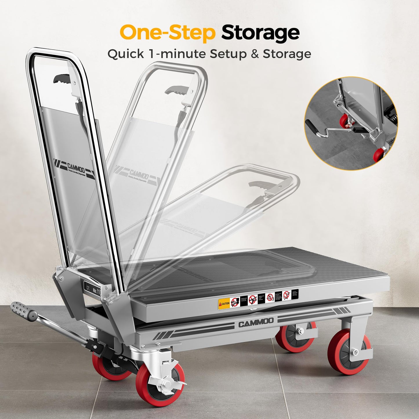 Hydraulic Lift Table Cart, 1100lbs Capacity, 34.7" Lifting Height, Single Scissor Lift with Non-Slip Pad & Safety Guard Foldable Handle for Material Handling and Transportation, Gray