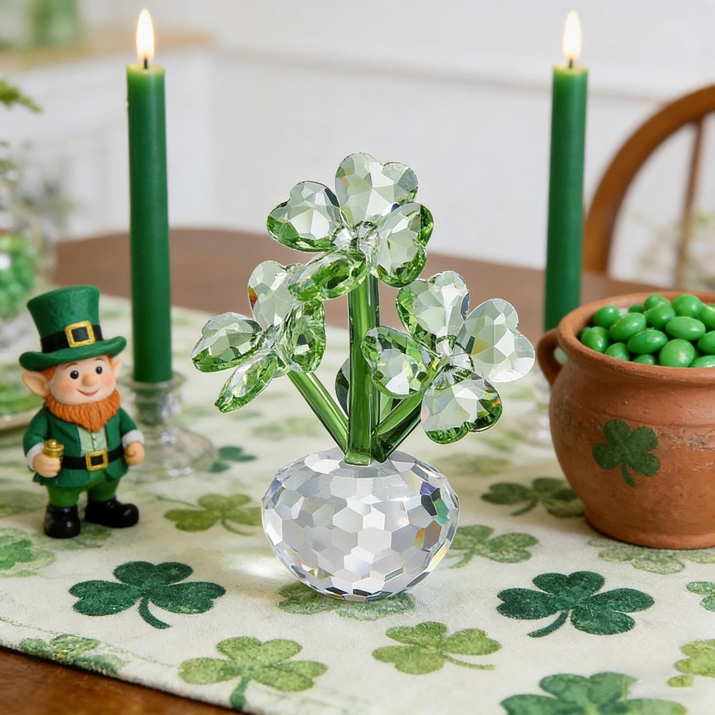 QFkris Crystal Flower Dreams Four-Leaf Clover Figurine - Perfect St. Patrick's Day Gift | 3.7" Crystal Ornament for Mother's Day & Valentine's Day