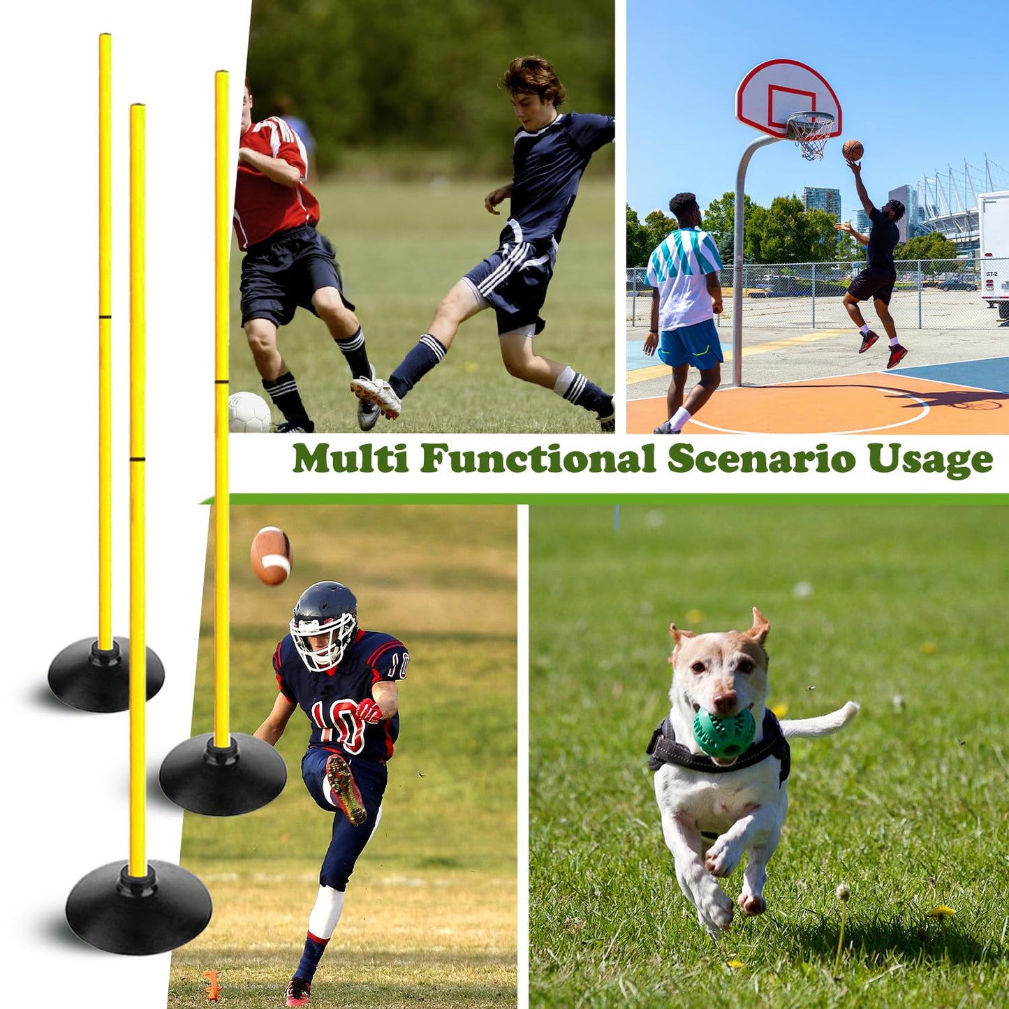 TNZMART 4.9FT Training Agility Poles Set Detachable Soccer Training Sticks Slalom Poles with 10 Disc Cones and Speed Ladder (Pack of 12, Yellow)
