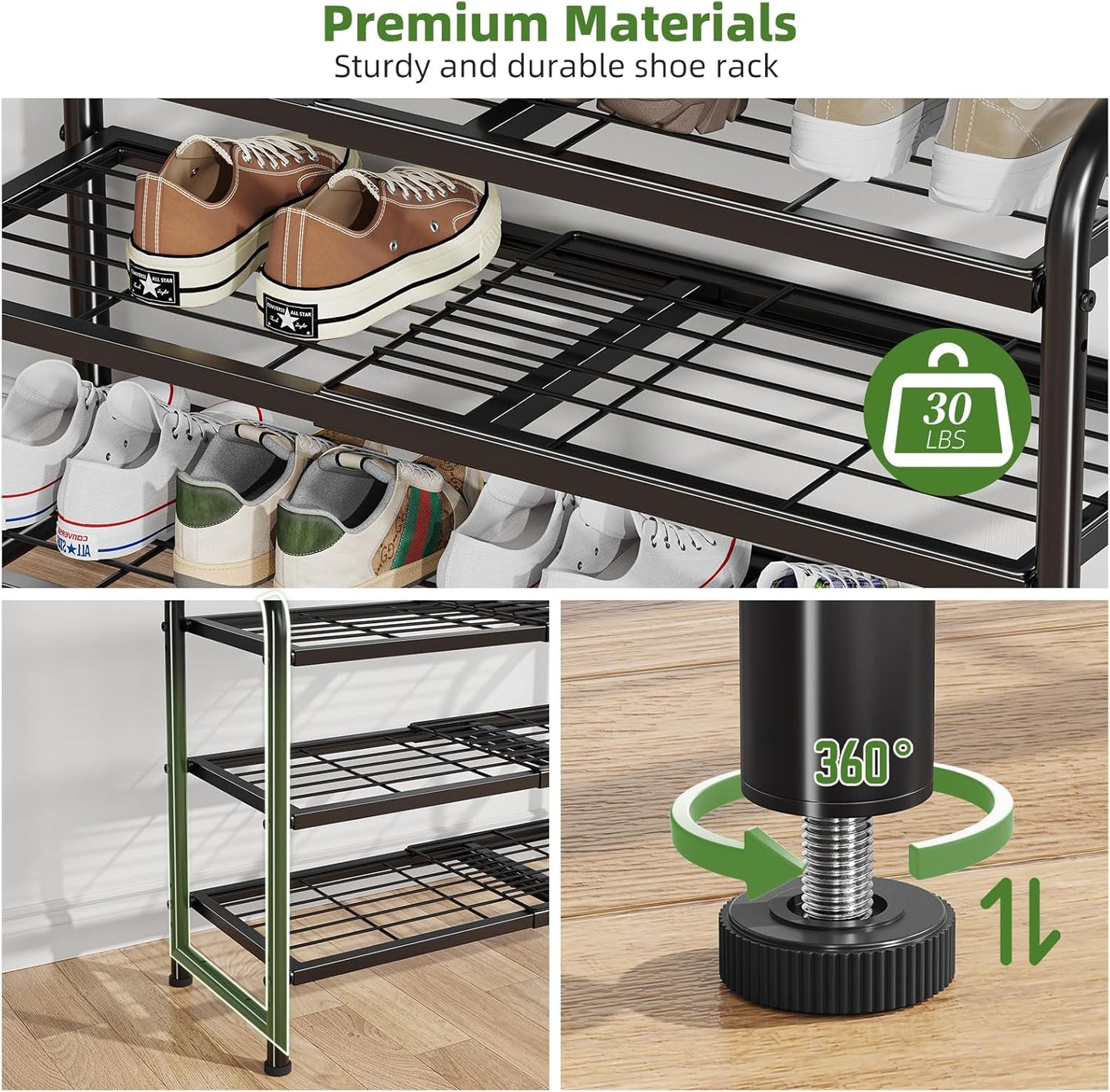 Simple Trending 3-Tier Expandable Shoe Rack - Stackable Metal Organizer for Closet & Entryway, Black