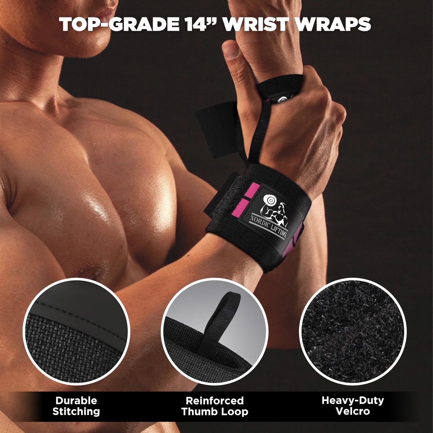 Wrist Wraps + Lifting Straps Bundle (2 Pairs) for Weightlifting, Cross Training, Workout, Gym, Powerlifting, Bodybuilding -Support for Women & Men, No Injury during Weight Lifting-Pink