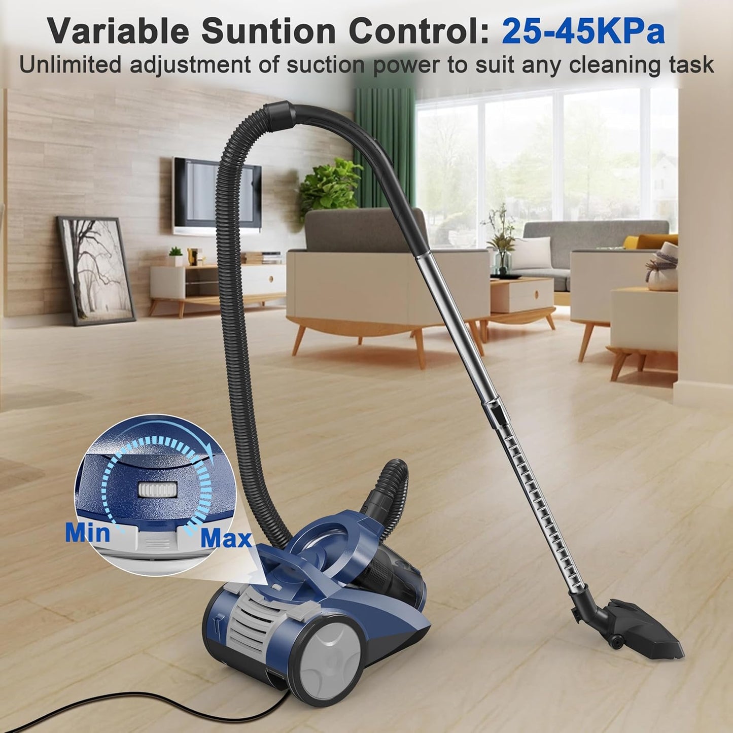 Sweepcent Canister Vacuum Cleaner - 45KPa Power Bagless Design | Lightweight Multi-Surface Vacuum with 5 Tools & Double HEPA Filter