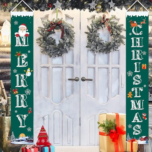 GOER Christmas Banner - 72 Inch by 13 Inch Festive Decoration for Front Door | Green Design
