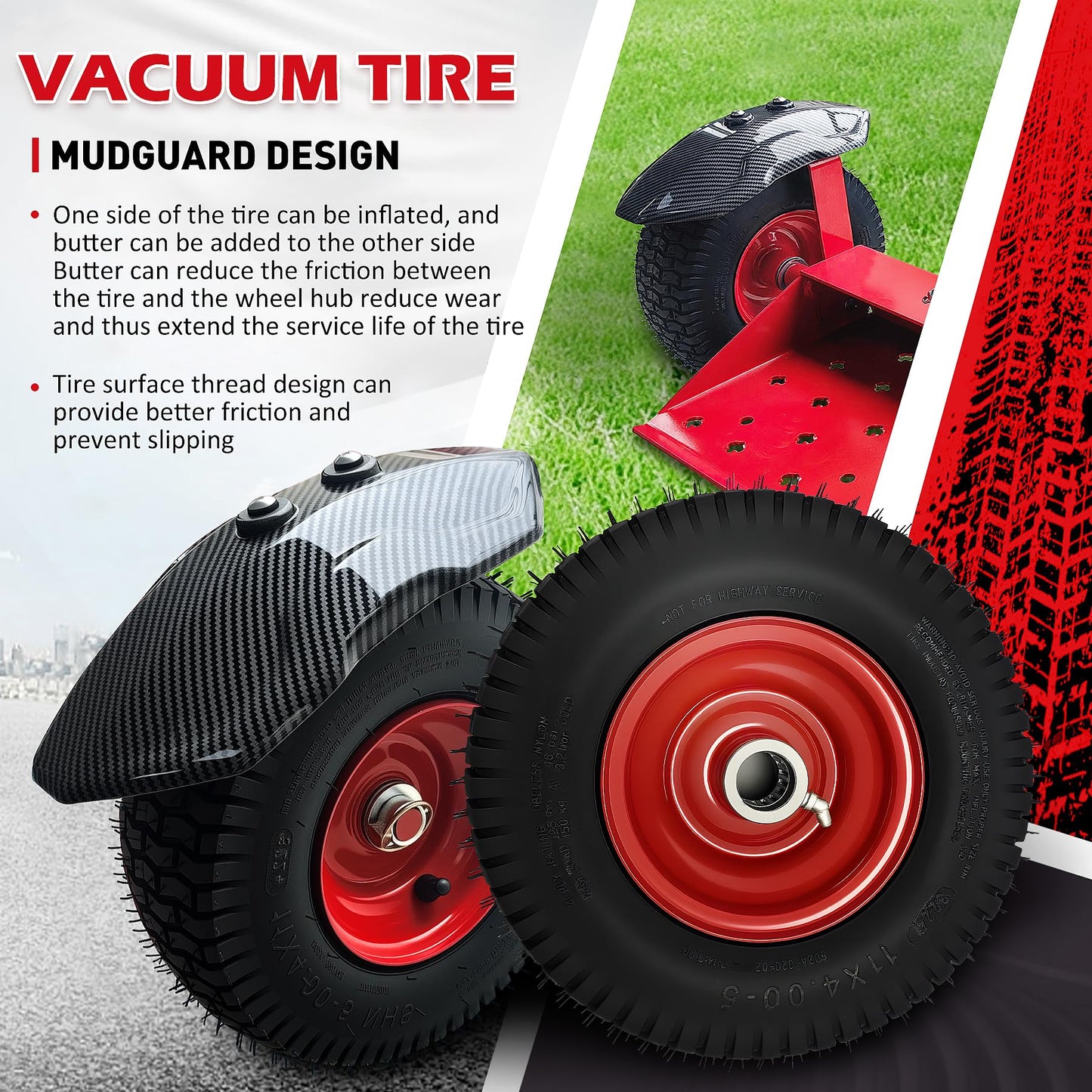 CCLINK Wheels Lawn Mower Sulky Thickened Vacuum Wheels Red Heavy Steel Anti Slip and Anti Rust Specially for Lawn Maintenance and Gardening Operations Quick Weed Removal