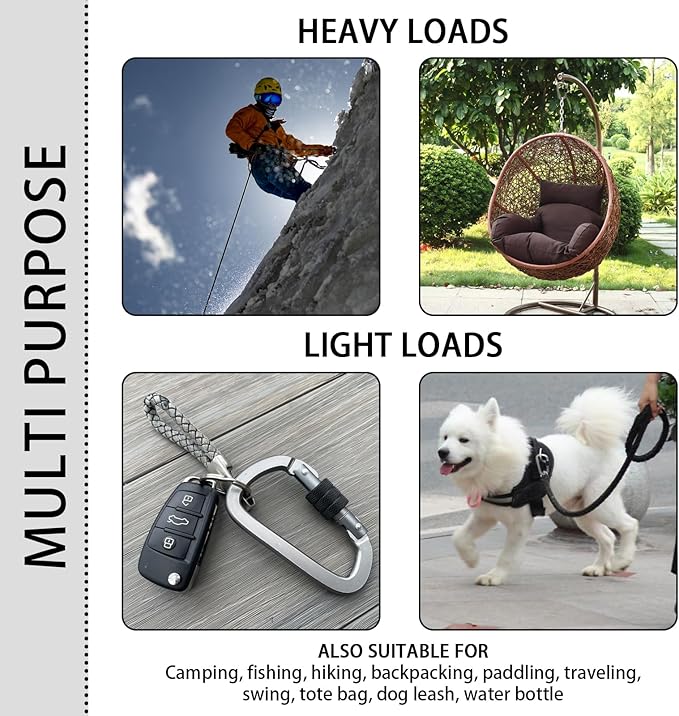 Premium Aluminum D Ring 4" Locking Carabiner Clips with Screw Gate, Set of 4, Lightweight & Durable for Hiking, Camping, Hammock, Dog Leash Harness, Keychains