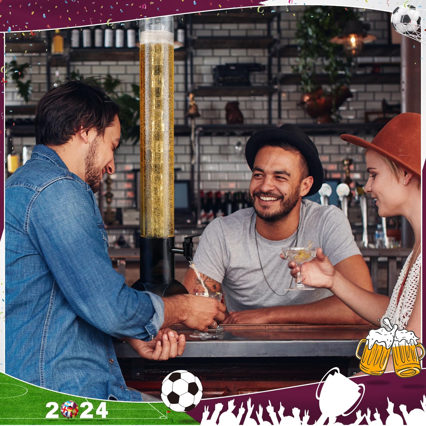 COSYOO 2PCS Drink Tower, 3L Mimosa Tower Dispenser With Ice Tube and Led Light, Tabletop Beer Dispenser 3.17 Qt./100oz, Ideal for Parties Bars Pubs Restaurants