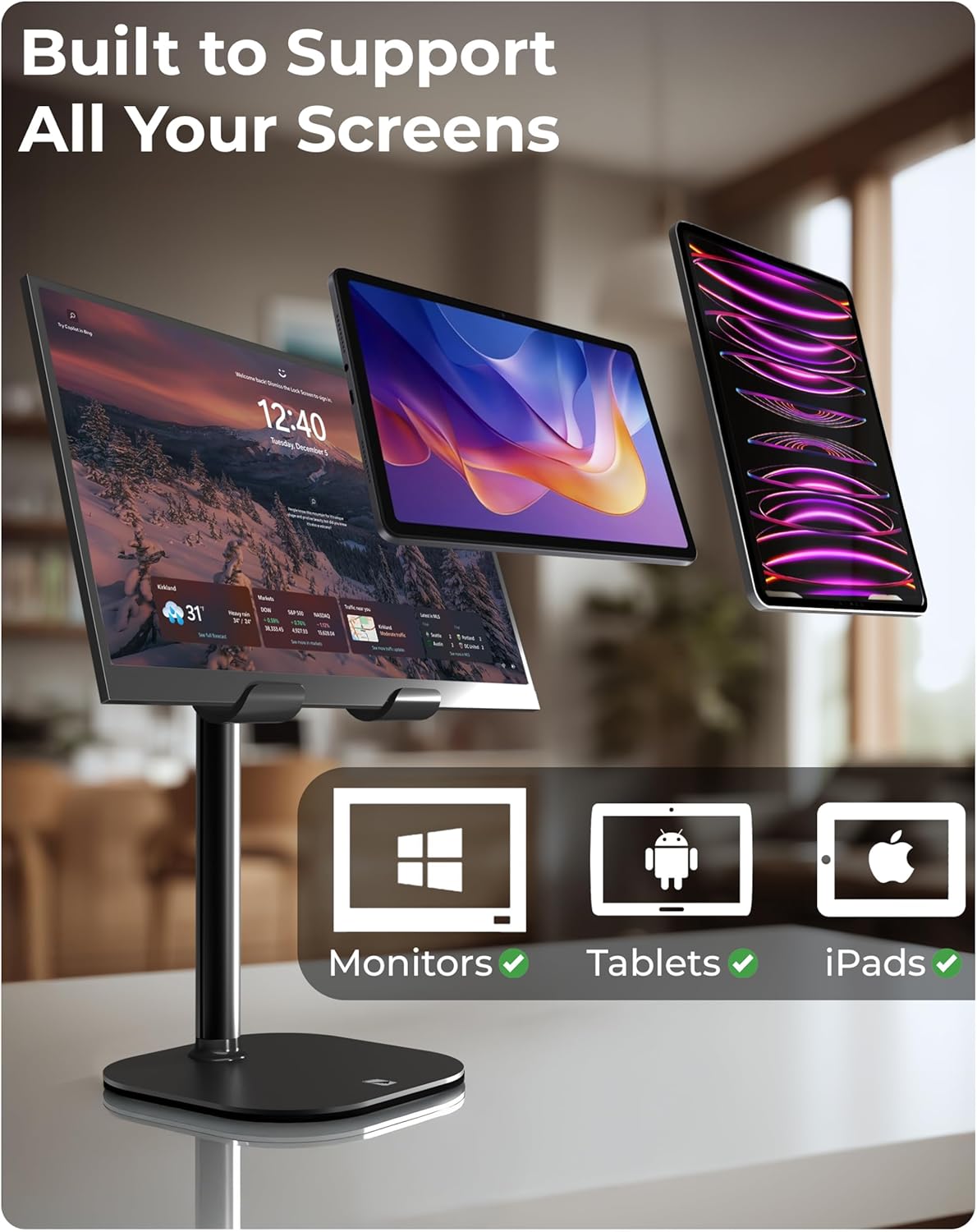 COOPER 7-10" 270 15.6-17" TabHolder, Height Adjustable Tablet Stand, Premium iPad Stand for Desk, Tilt iPad Holder