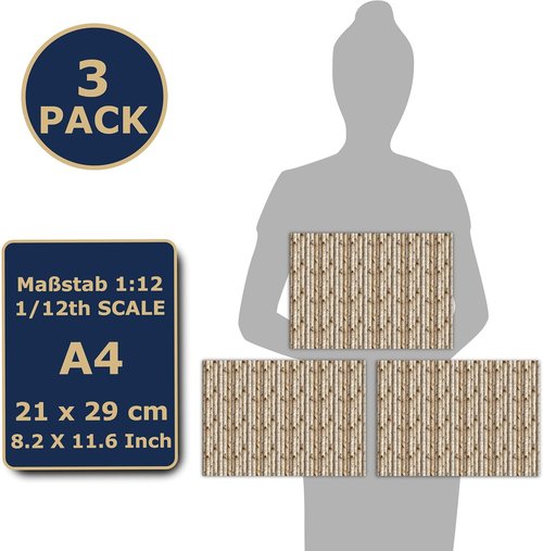 Birk Logs | 3 Sheets Self-Adhesive Brick Wall Cladding for 1:12 Scale Dollhouses