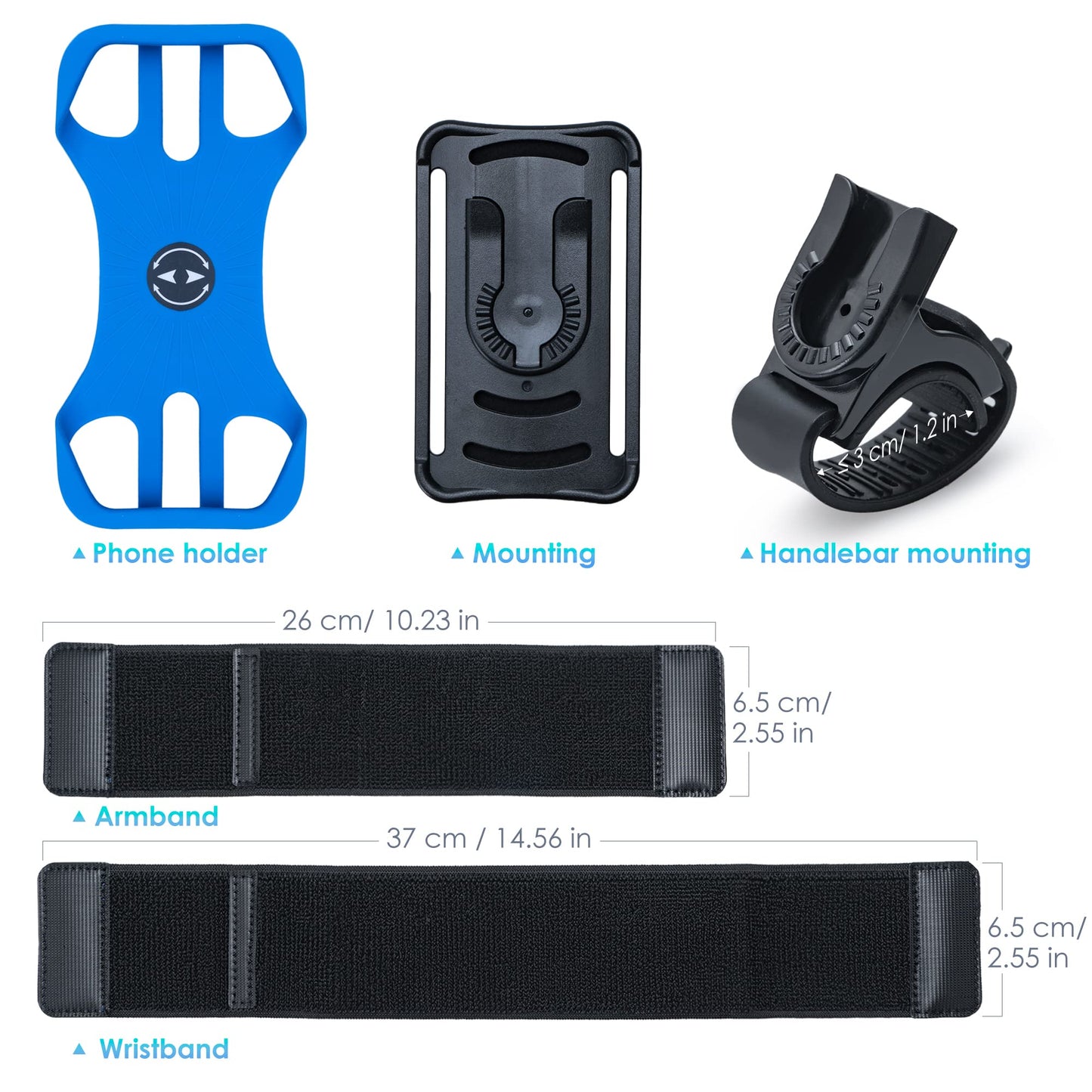 Cikyner Running Armband, 3 in 1 360° Rotatable & Detachable Sports/Bicycle Phone Holder for 4.5-7'' Smartphones, Ideal for Gym, Jogging, Hiking