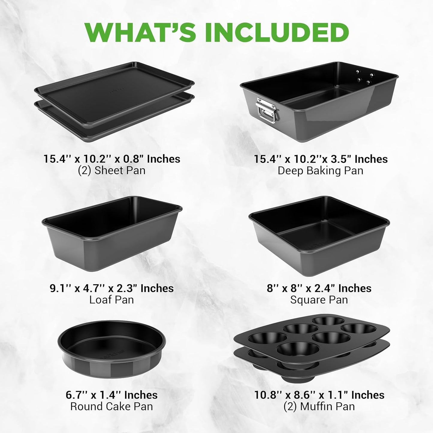 NutriChef 8-Piece Nonstick Bakeware Set - Premium Steel Baking Pans for Cakes, Muffins, Brownies & More | Black
