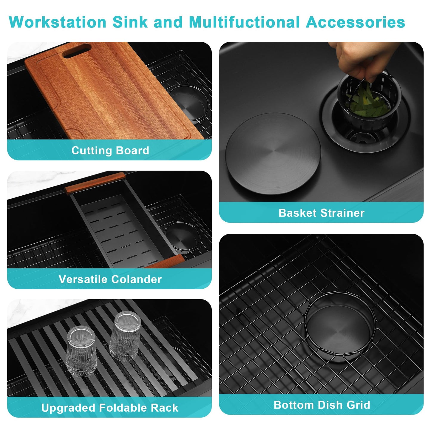 Lonsince Black Undermount Kitchen Sink 30 inch,16 Gauge Stainless Steel Sinks,Single Bowl Workstation Sink,Modern Kitchen Sink Offset Drain (30" X 18")