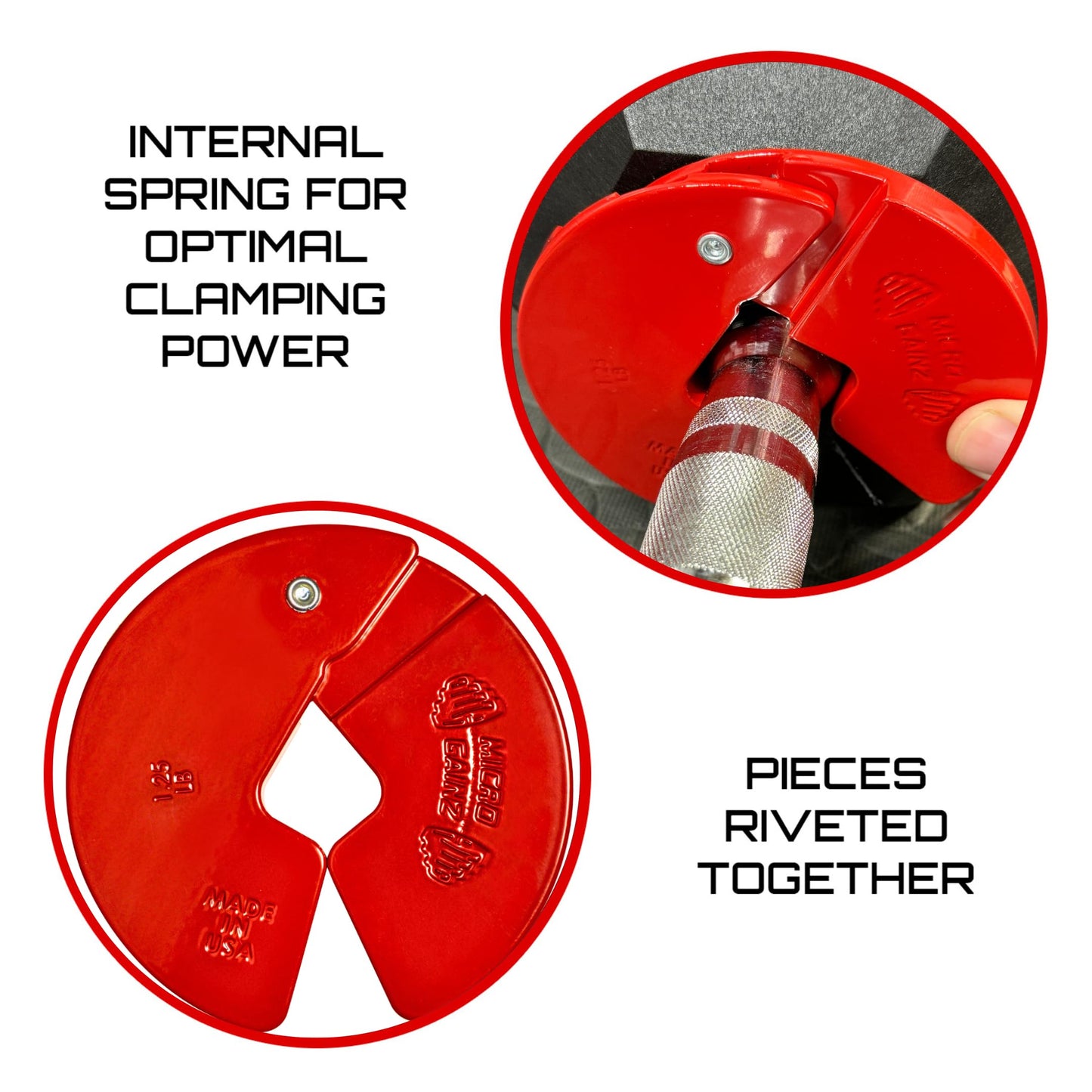 Micro Gainz Dumbbell Fractional 1.25lb Weight Plate, Ideal for Micro Loading, (Choose Color) 4 Piece Fractional Weight Plates, Designed for Dumbbell Training, Made In USA (Red)