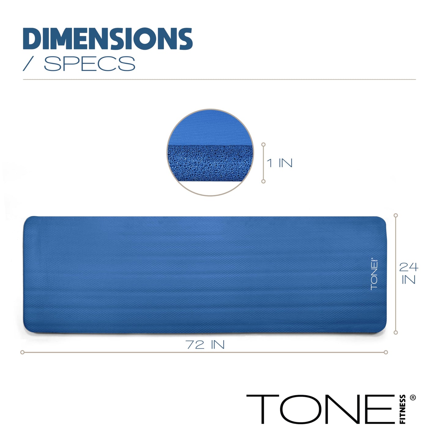 Tone Fitness Premium Extra Thick 1-Inch High Density Exercise Mat with Carry Strap – Non-Slip Workout, Pilates, and Yoga Mat for Home Gym - Color Blue - Diamond Pattern