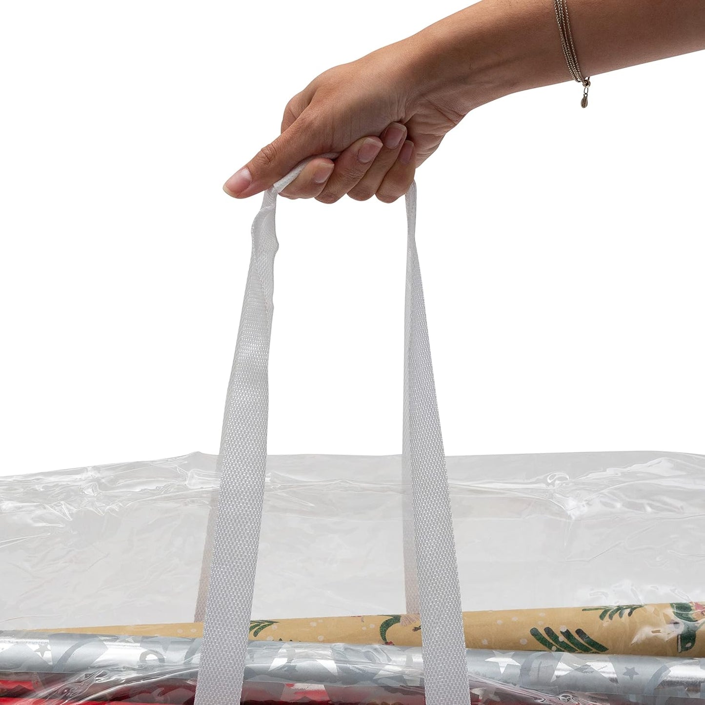 Simplify Clear Gift Wrap Storage Bag - Holds 30" Long Wrapping Paper Rolls | Zipper Closure | Red
