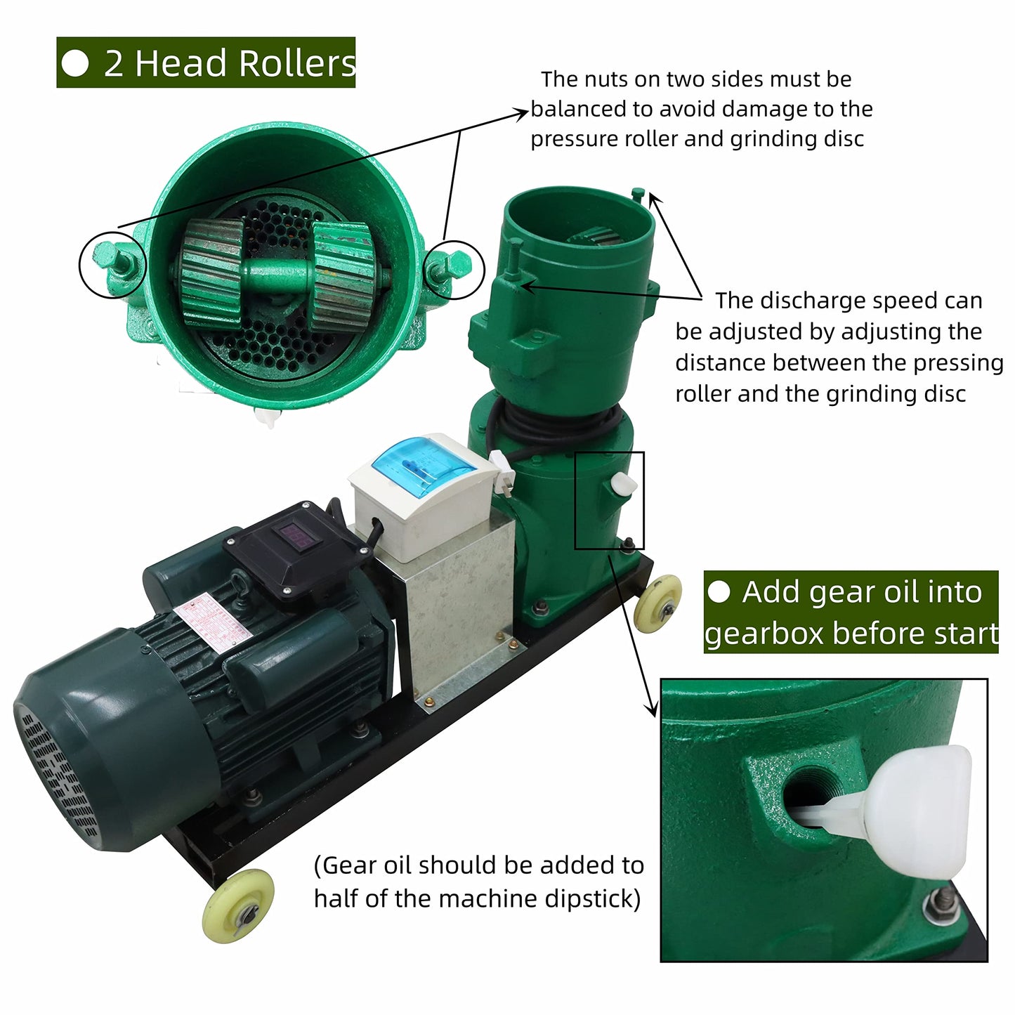 HayWHNKN 5mm Feed Pellet Mill Machine Animal Feed Pellet Maker Pelletizer Machine Animal Feed with 2 Rollers 220V 3KW 150kg/h
