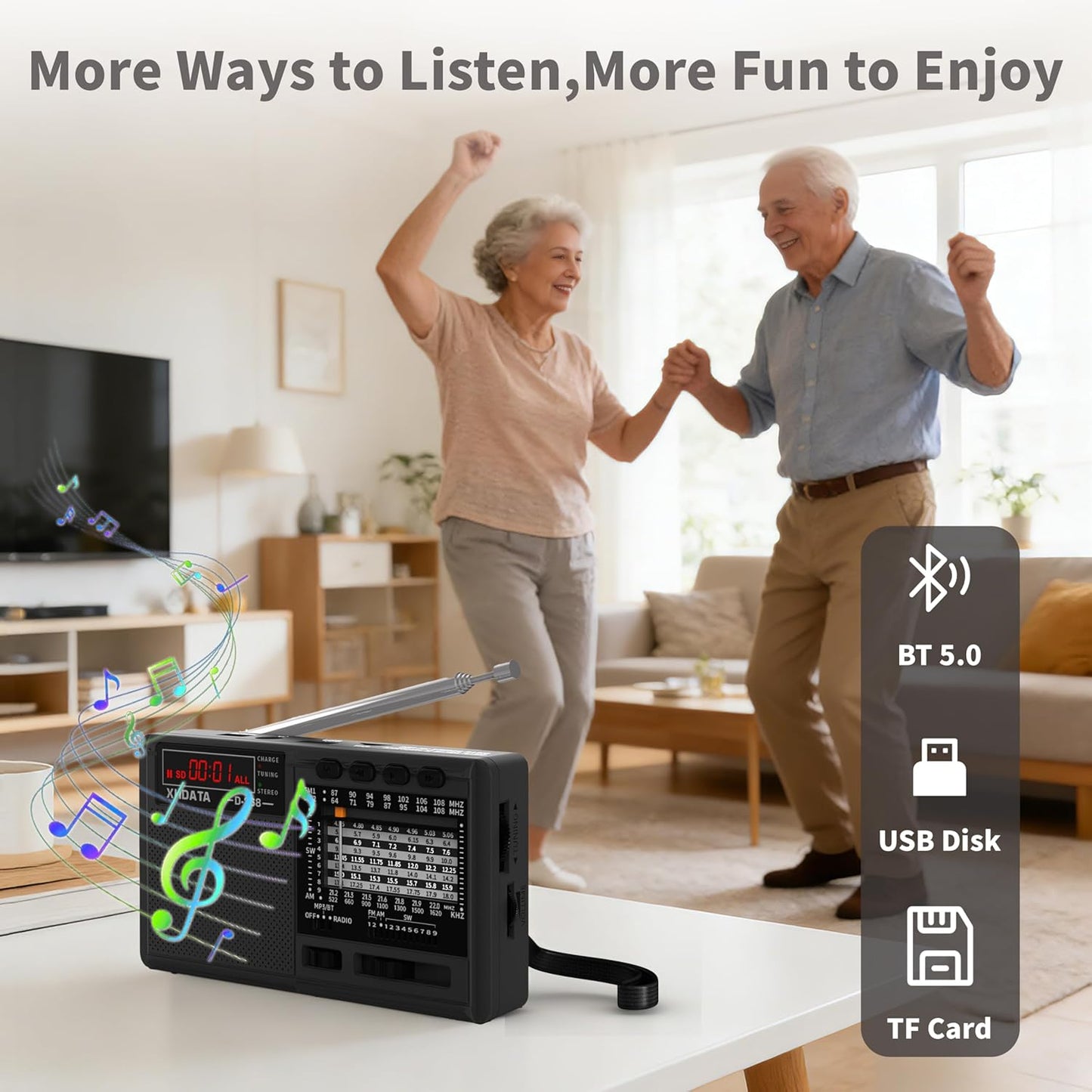 XHDATA D368 12 MP3 Portable Shortwave Radio AM FM SW Band DSP Stereo Player Wireless BT Speaker with Rechargeable