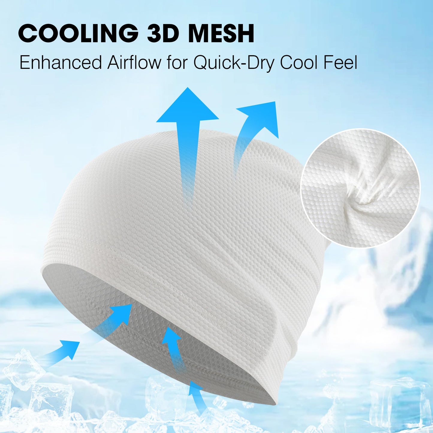 WTACTFUL Cooling Skull Cap for Men Women Breathable Running Caps Sweat Hat Skull Caps Thin Slouchy Beanie for Dreadlock Cycling Motorcycle Riding Hiking Helmet Liner Sport 3Pack Black Gray White