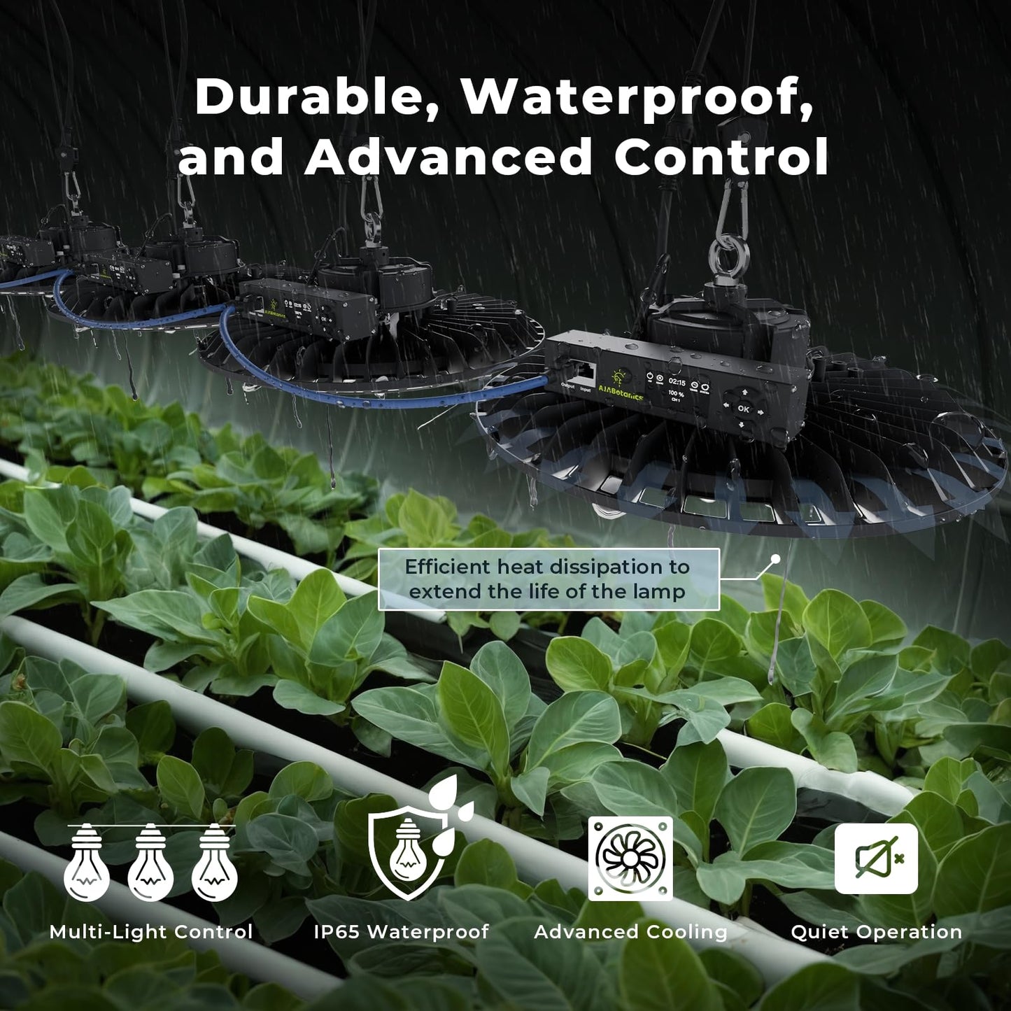 AJABotanics Hanging Grow Light for Indoor Plants, Full Spectrum LED, 200W High PPFD, Dimmable with Timer & Daisy Chain, IP65 Waterproof Grow Light, for Seed Starting, Vegetative, Bloom & Fruiting