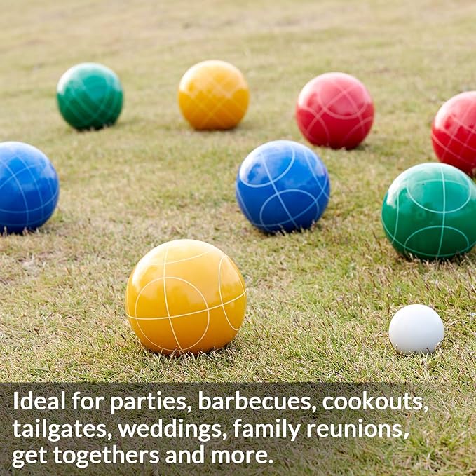 ApudArmis Bocce Balls Set, Outdoor Family Bocce Game for Backyard/Lawn/Beach - Set of 8 Poly-Resin Balls & 1 Pallino & Nylon Carrying Case & Measuring Rope (90mm)