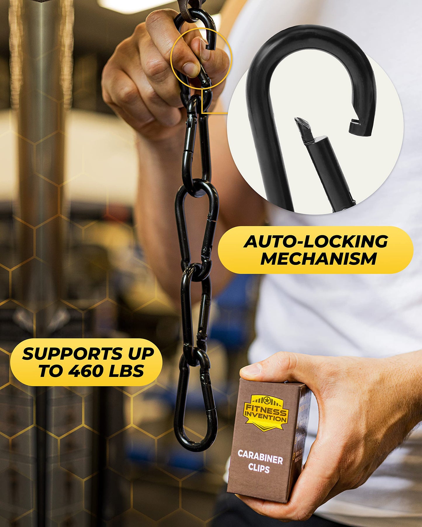 Carabiner Clip 5 PCS - Black Heavy Duty Carabiner Clip - Large Carabiner Clips - Snap Hooks - Perfect for Weight Lifting, Keychain, Dog Leashes & Gym