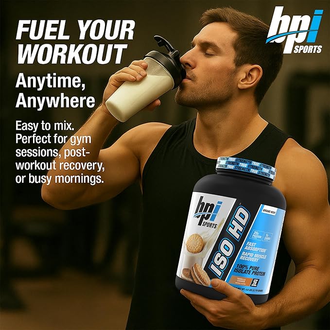 BPI Sports ISO HD Isolate Protein Powder ??100% Whey Isolate, Protein Powder for Muscle Gain - Vanilla Cookie, 4.8 LBS - 70 Servings
