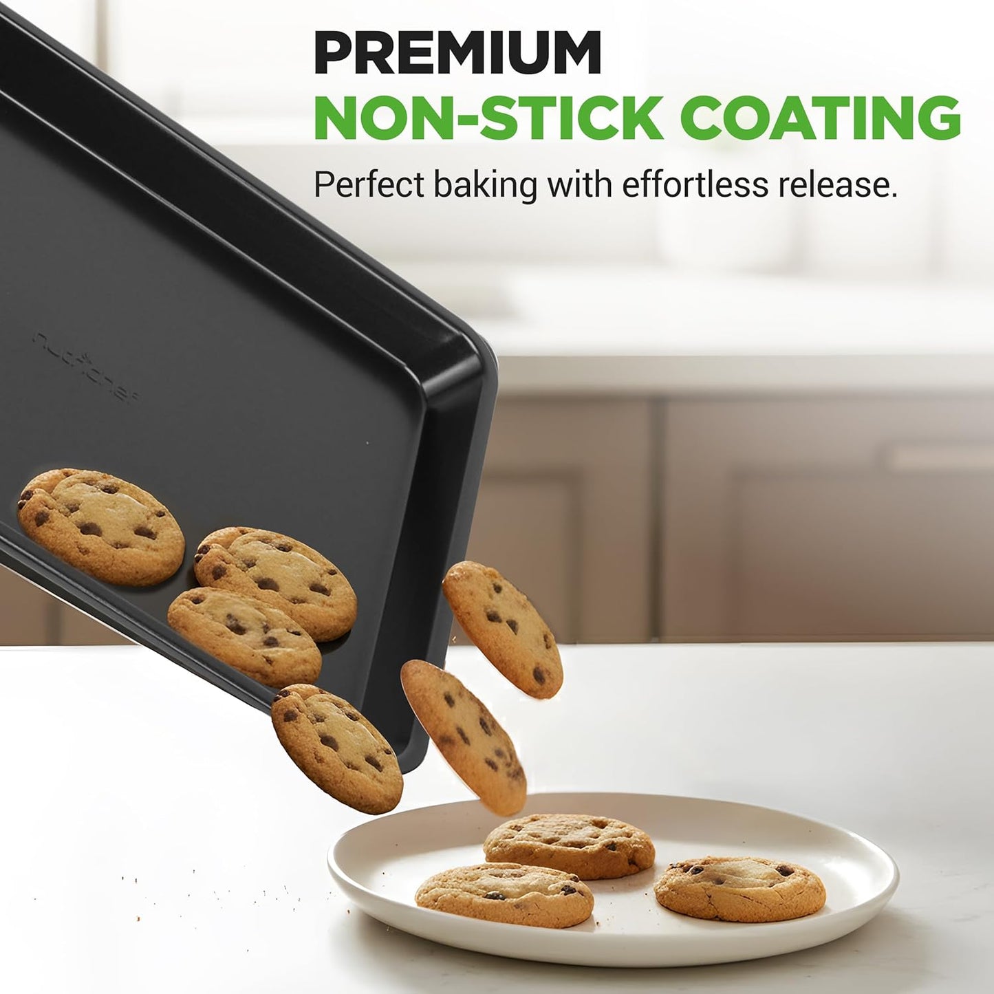 NutriChef Non-Stick Baking Pan Set - Stackable Carbon Steel Bakeware with Cookie Sheet, Muffin & Loaf Pan, Easy Release & Dishwasher Safe
