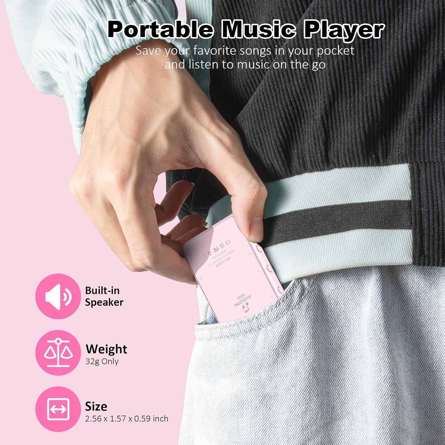 JOJOLEPAI MP3 32GB 128GB) Music Player with Bluetooth, Storage, Full Touch Screen, Built-in Speaker, FM Radio & Voice