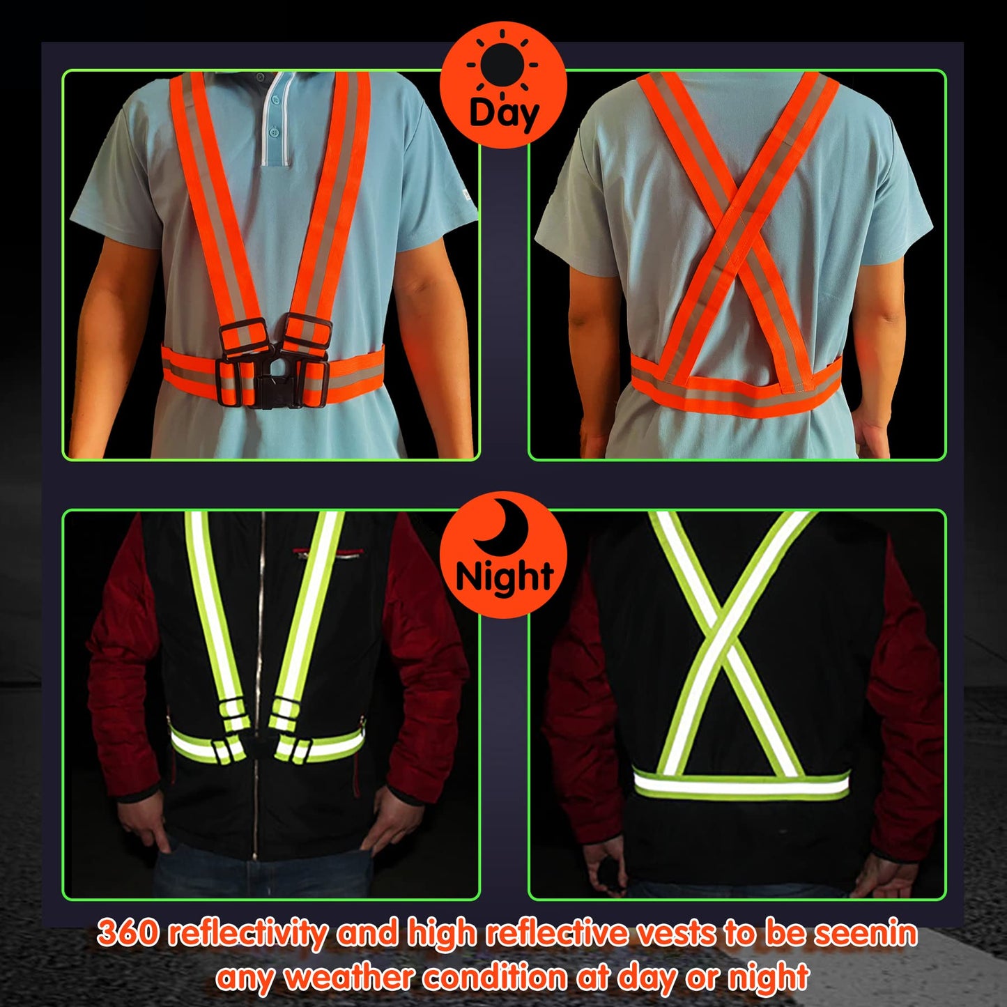 Reflective Safety Vest 2pcs - High Visibility Vest Adjustable Straps for Outdoor Jogging, Cycling, Walking,Construction Workers,Traffic Control,and Outdoor. Fits Men Women (Green + Orange)