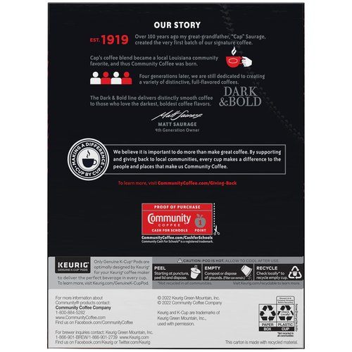 Community Coffee Dark & Bold Extra Boost Coffee Pods - 96 Count for Keurig 2.0 | Pack of 4
