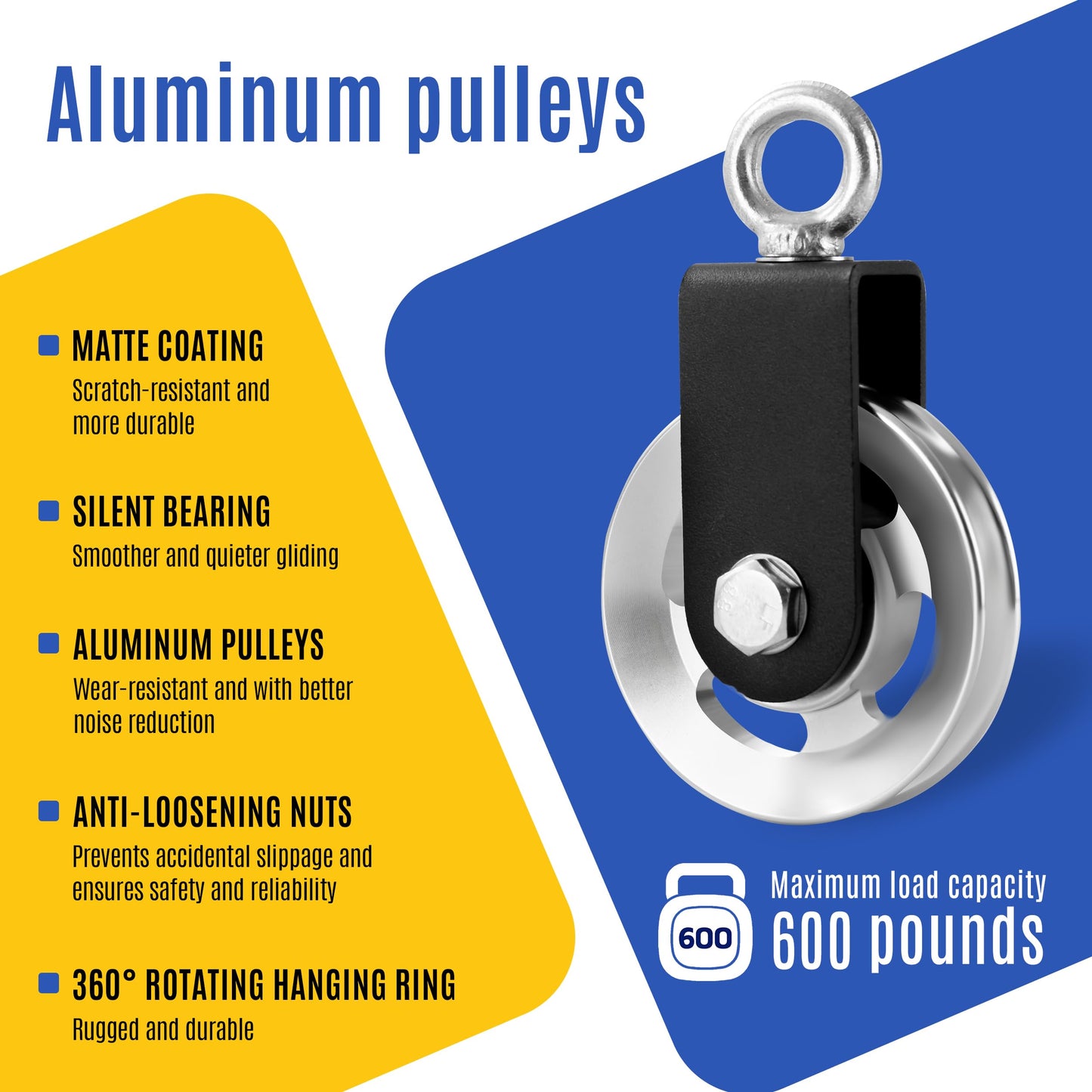 wantiekid Upgraded 90mm Aluminum Alloy Cable Pulley Wheel for Home Gym System, Heavy Duty with 600 LBS Max Load, Compatible with LAT Pulldown, Tricep Pushdown and Cable Machine Exercises（One Package）