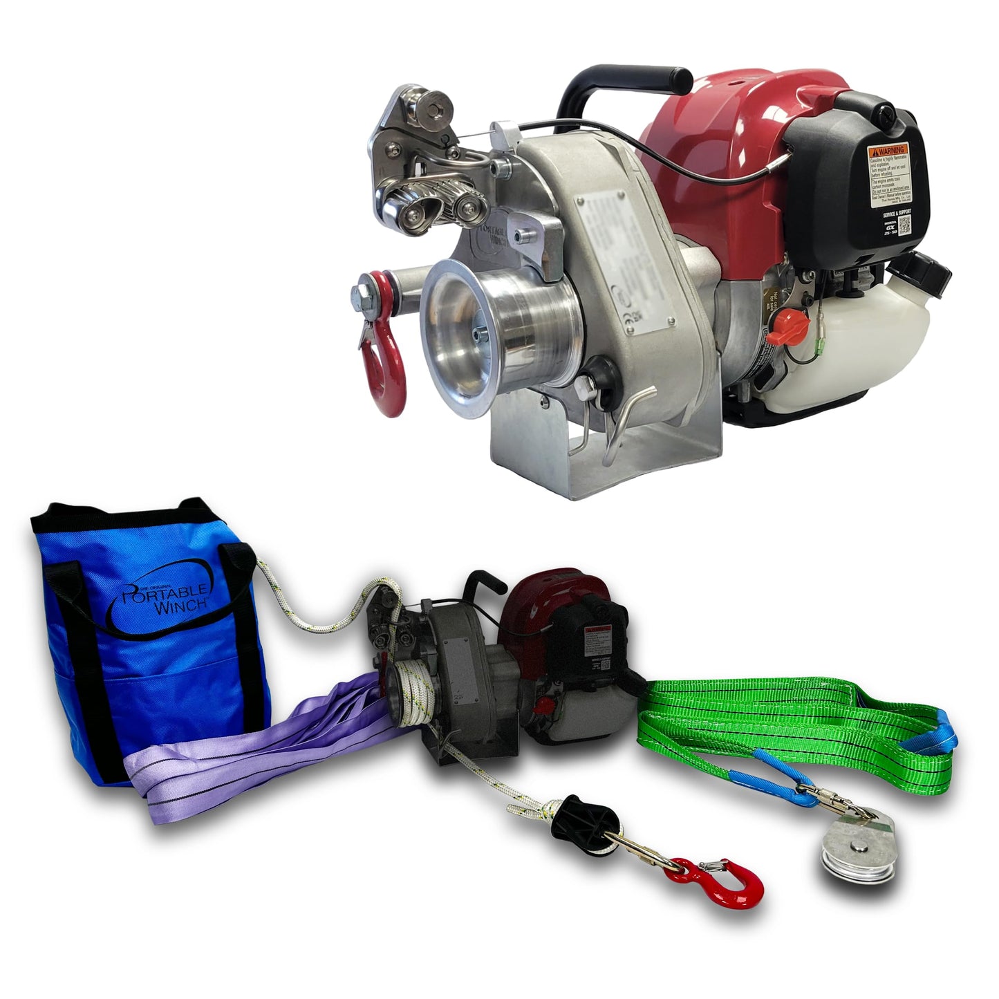 Portable Winch PCW4000 Gas Powered Capstan Winch, 2200 lb Pulling Force, Portable Honda GX50 Engine, Unlimited Rope Length for Hunting, Logging, and Towing