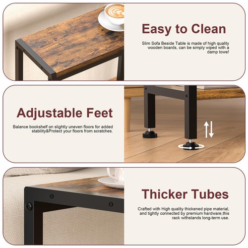 Homedawn Narrow Side Table for Small Space, 2-Tier Small End Table with Shelf Holder, Slim Nightstand, Skinny Snack Couch Table in Living Room, Bedroom, Study, Kitchen and Balcony (Rustic Brown)