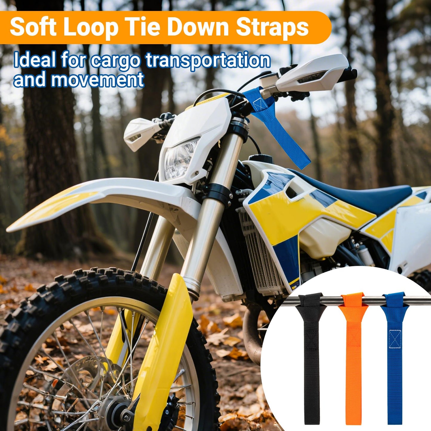 Soft Loop Tie Down Straps 6-Pack - Heavy Duty Tie Down Loops Soft Loop Straps for Securing Motorcycles,ATV,UTV,Dirt Bikes,Kayaks,Scooters,Lawn and Garden Equipment Mixed Colors