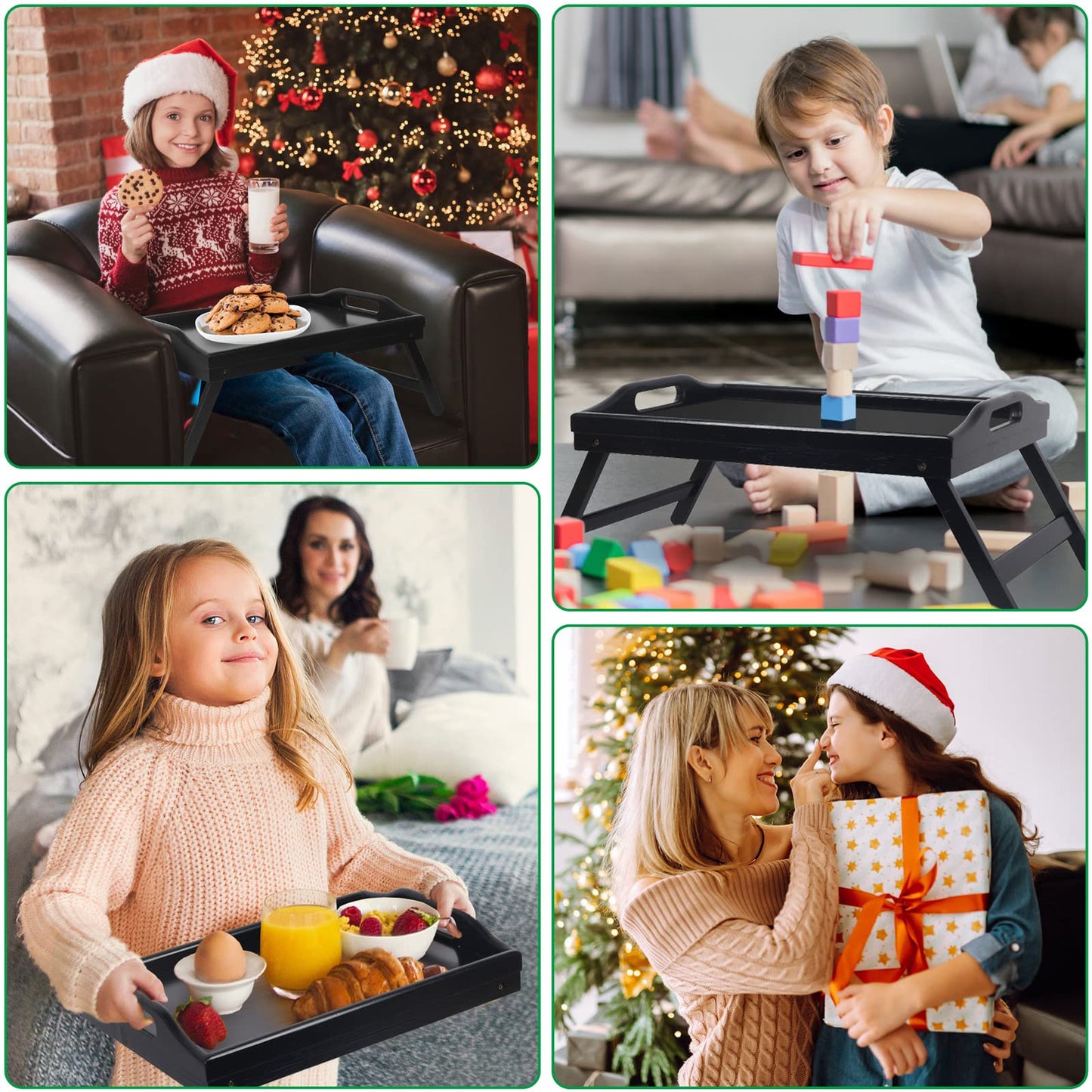 Bed Tray Folding Legs with Handles Breakfast Food Tray Table for Sofa Eating,Drawing,Platters Bamboo Serving Lap Desk Snack Tray