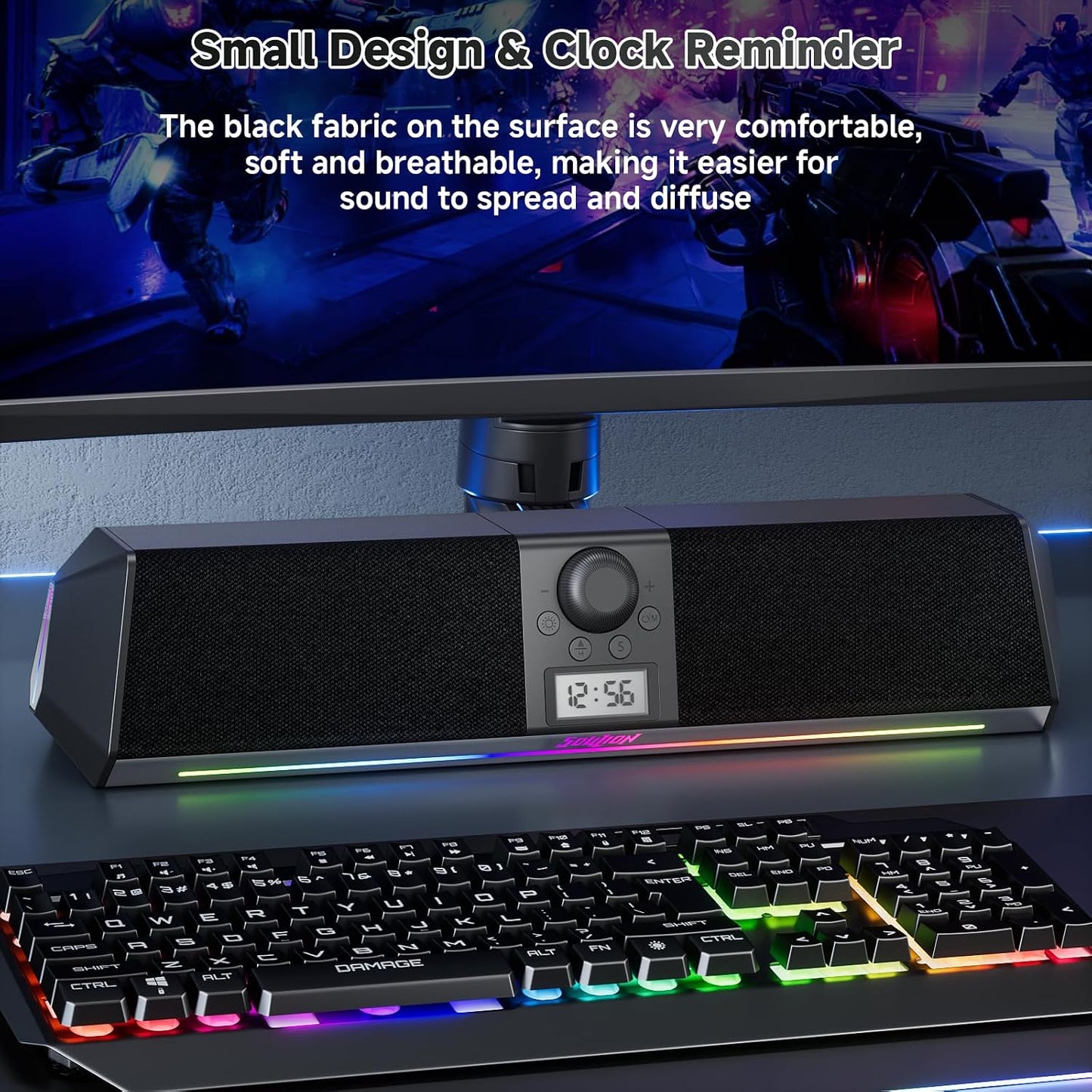 SOULION R80 Bluetooth Computer Speakers, USB Plug & Play PC Speakers with Digital Clock Display, Clear Sound Soundbar