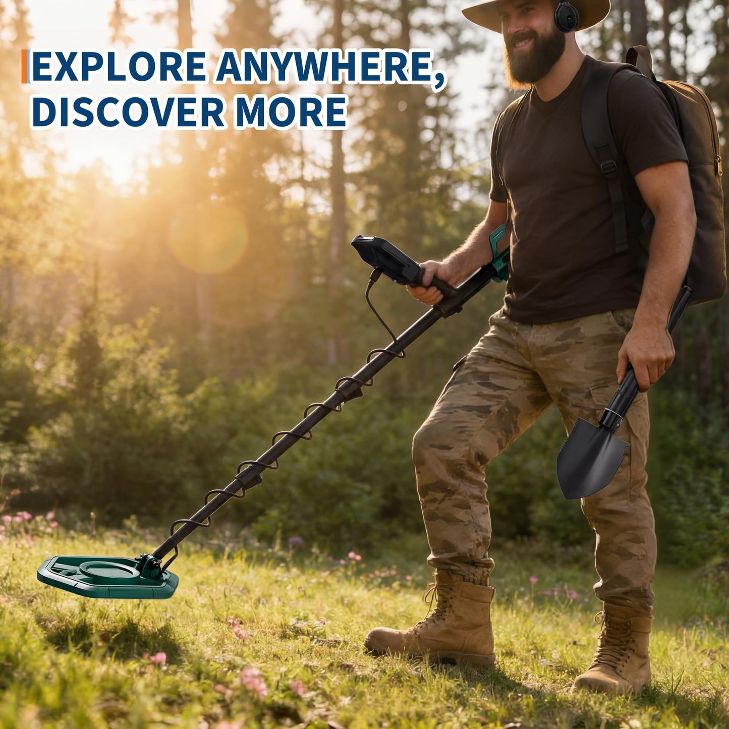 Professional Metal Detector for Adults with 5 Modes, IP68 Waterproof Search Coil, Larger Backlit LCD Display, High Accuracy Gold & Coin Detector for Beach Treasure Hunting, Beginner Friendly, Green
