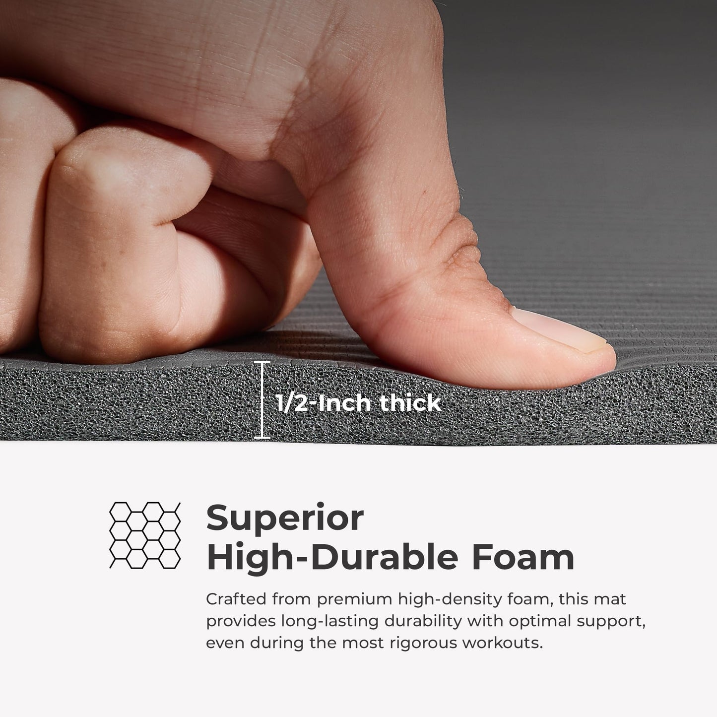 Sunny Health & Fitness Premium 1/2-Inch Extra Thick Exercise Yoga Mat Non-Slip High Density Pilates and Floor Workout Elastic Strap Portable with Carrying Strap- Grey - 74 x 24 Inches - SF-EM03-GY