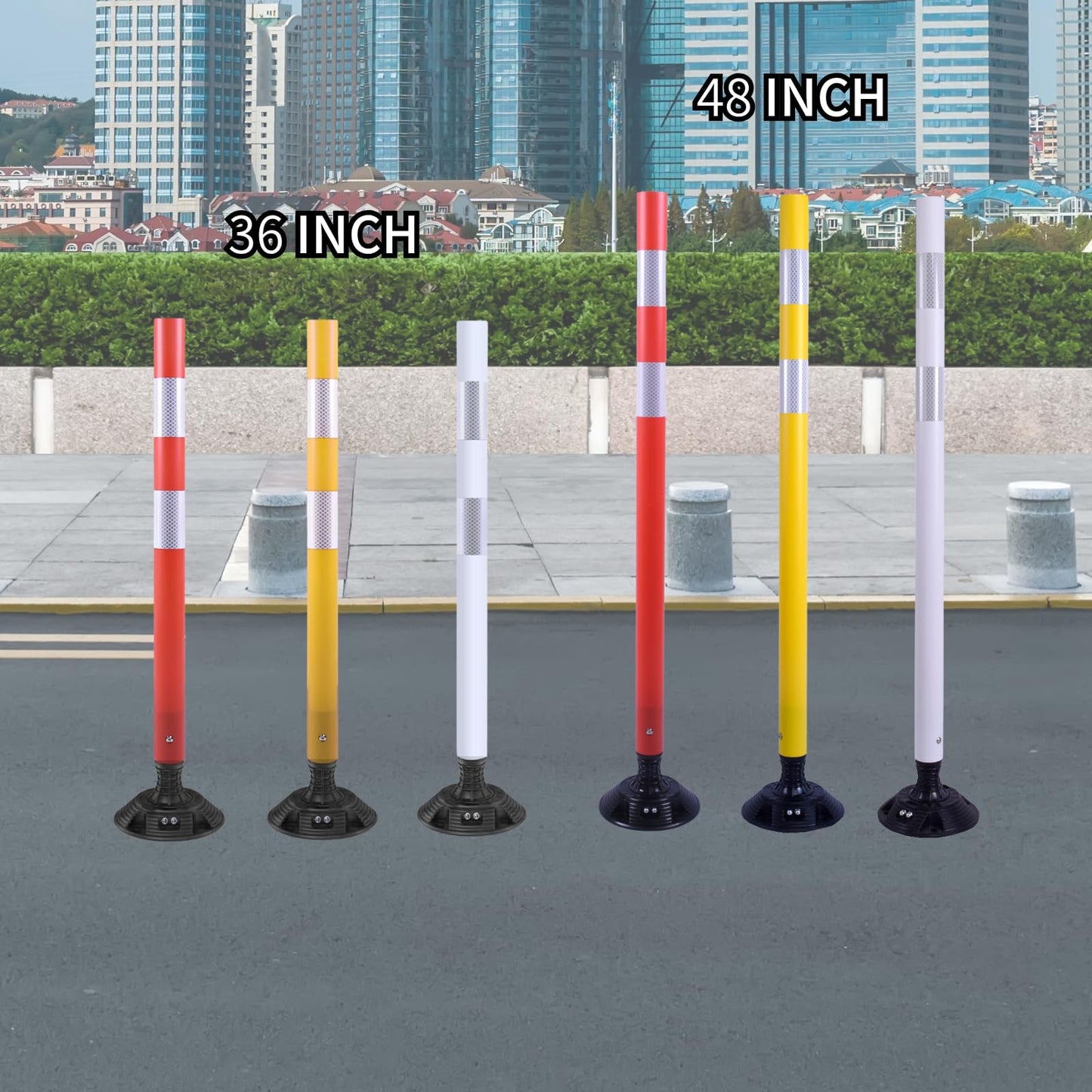 8 Pack Traffic Delineator Posts – High Visibility Reflective Safety Cones with Spring Base for Roadway, Parking, Garage, Construction Zones (White, 48 Inch)