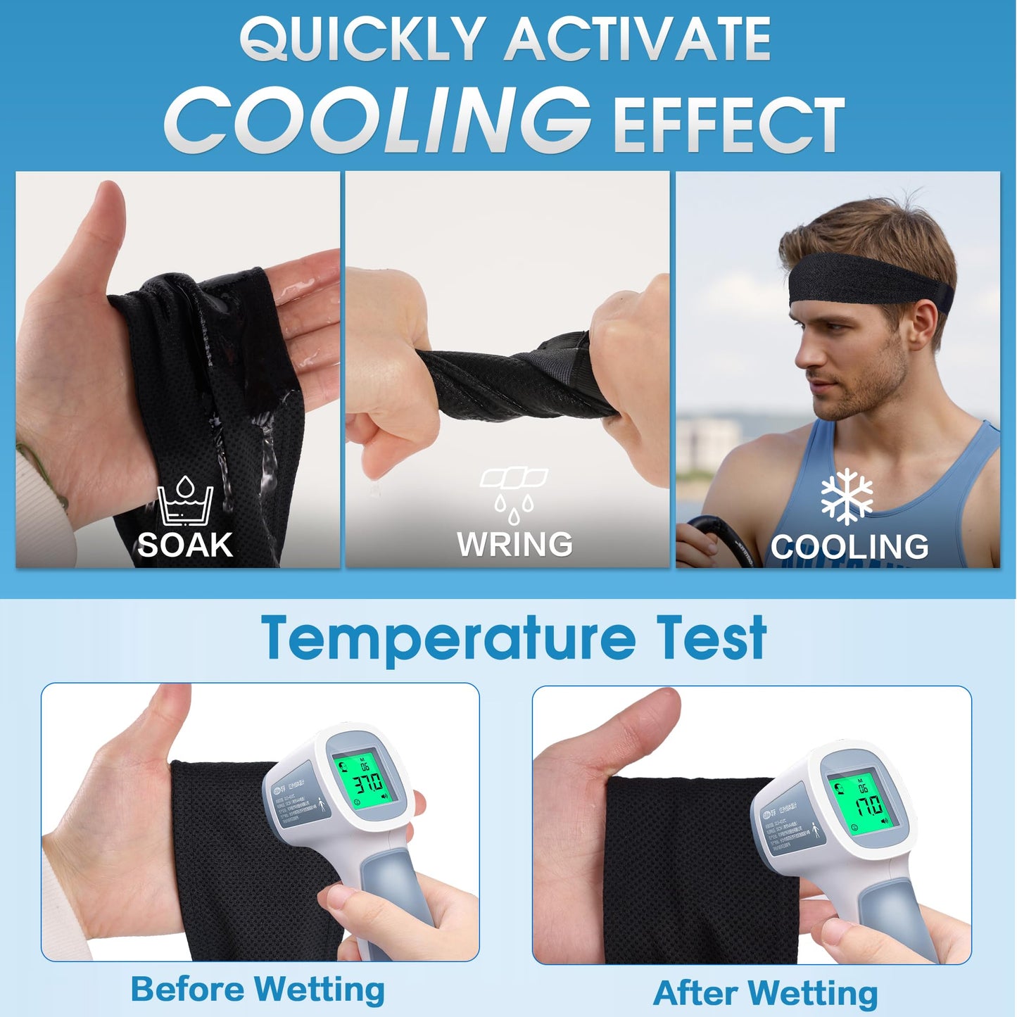 Sukeen Cooling Sports Headbands for Men 4 Pack: Instant Cooling Moisture Wicking Sweatbands Non-Slip, Quick-Dry Elastic Mens Headband for Gym, Running, Cycling, Training & Workout, Black