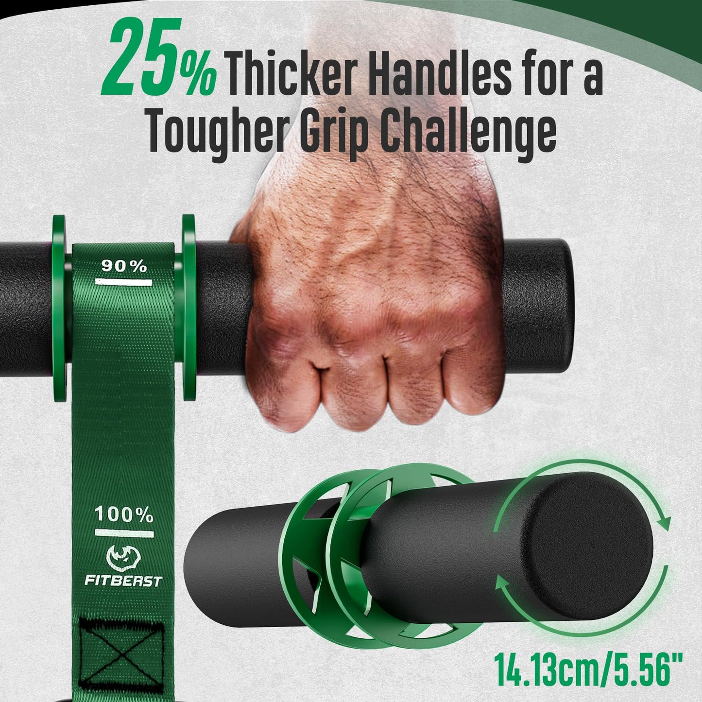 FitBeast Forearm Strengthener, Wrist Roller with Thickened Anti-Slip Grip Handles, Forearm Strength Trainer with Adjustable Strap - Ideal for Forearm Exerciser, Grip Strength, Muscle Building (Green)